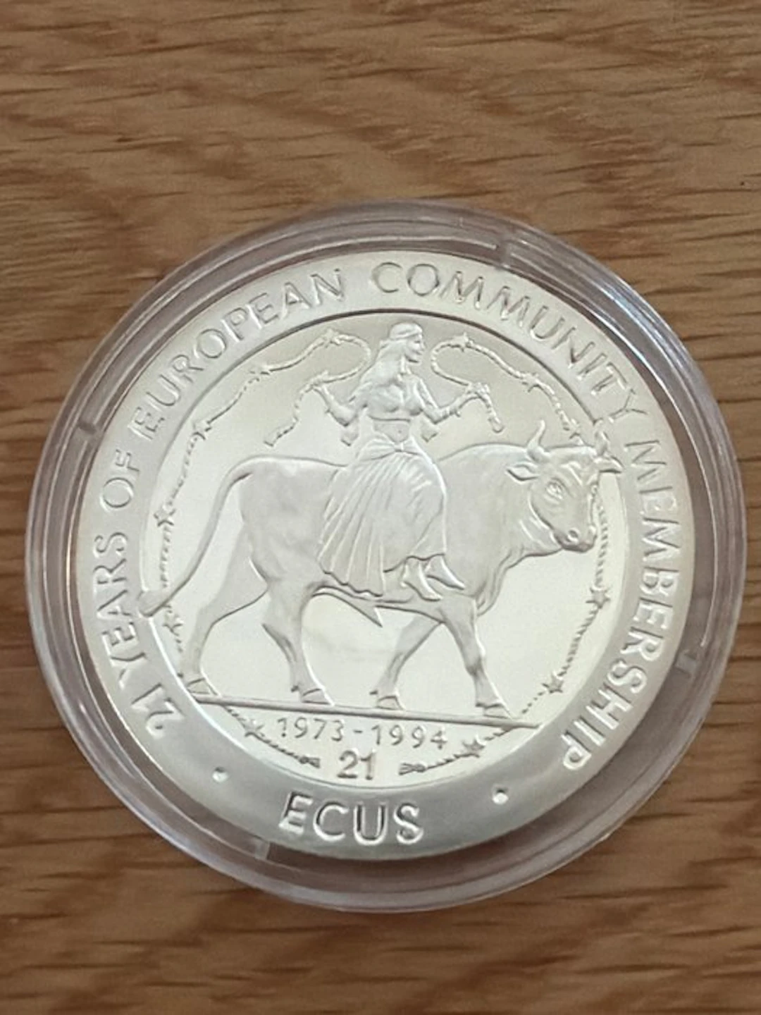 Gibraltar. 21 Ecus 1994 Europa on a Bull - 19,2g (.925) (No reserve price)