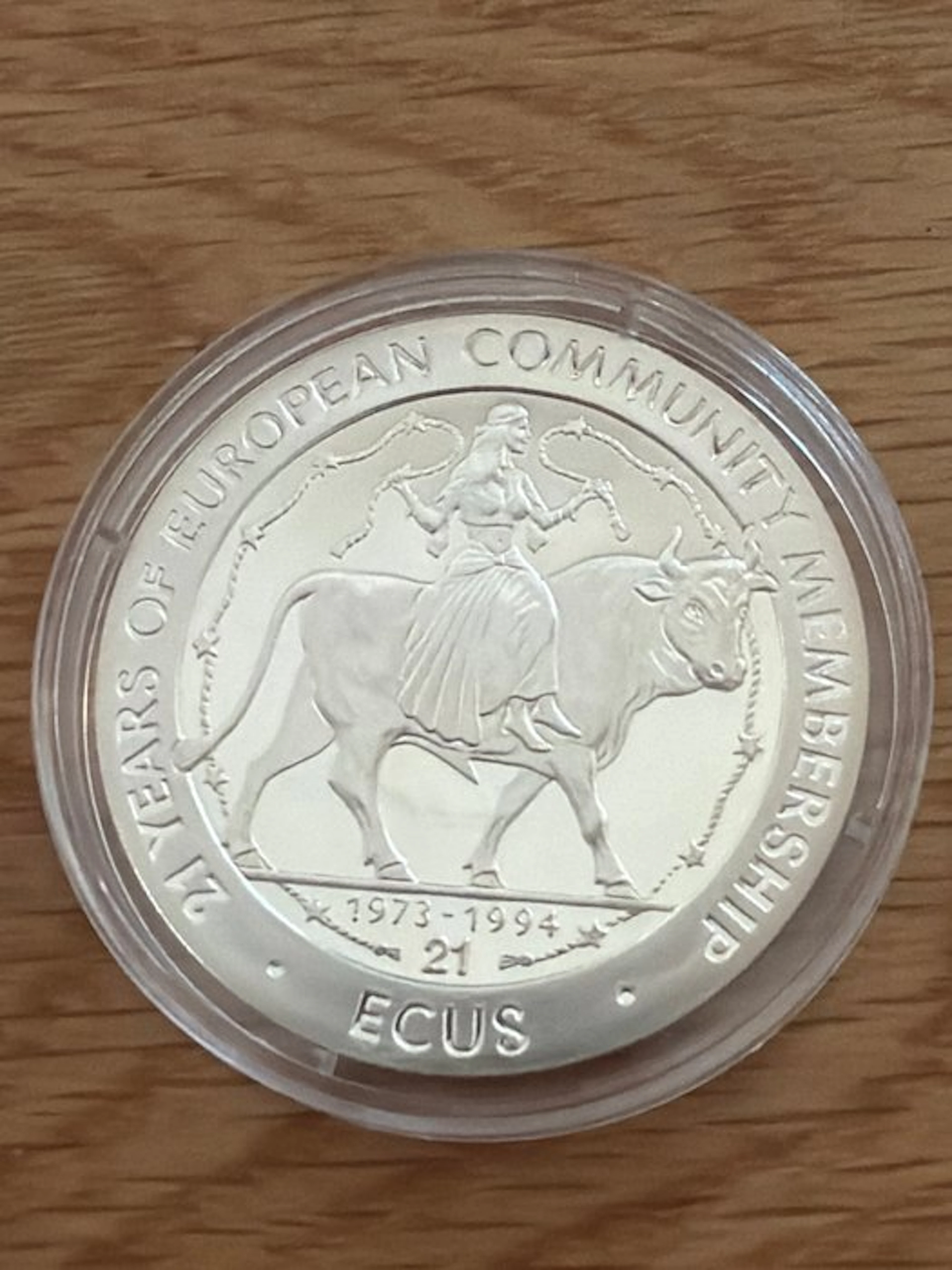 Gibraltar. 21 Ecus 1994 Europa on a Bull - 19,2g (.925) (No reserve price)