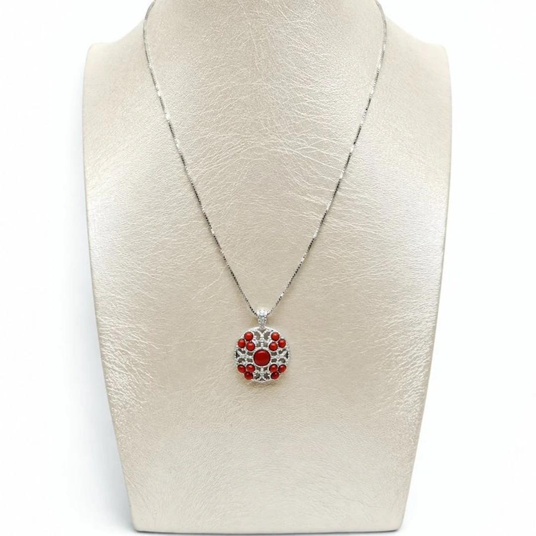 Coral - Sterling Silver 925 - Necklace with pendant - Italian craftsmanship