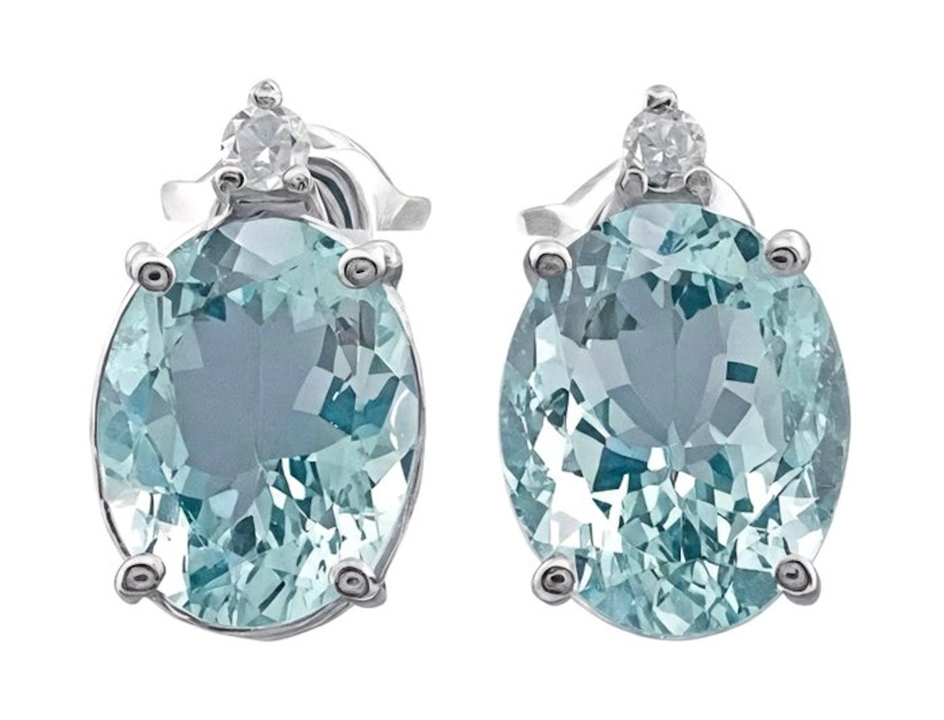 No reserve price - Earrings - 14 kt. White gold Aquamarine - Diamond