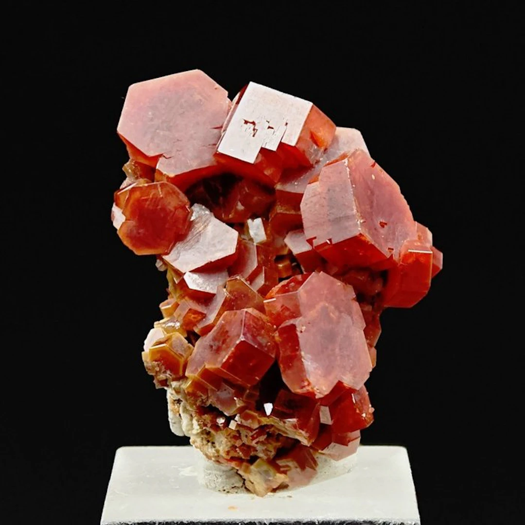 Decorative hexagonal crystals of blood-red vanadinite