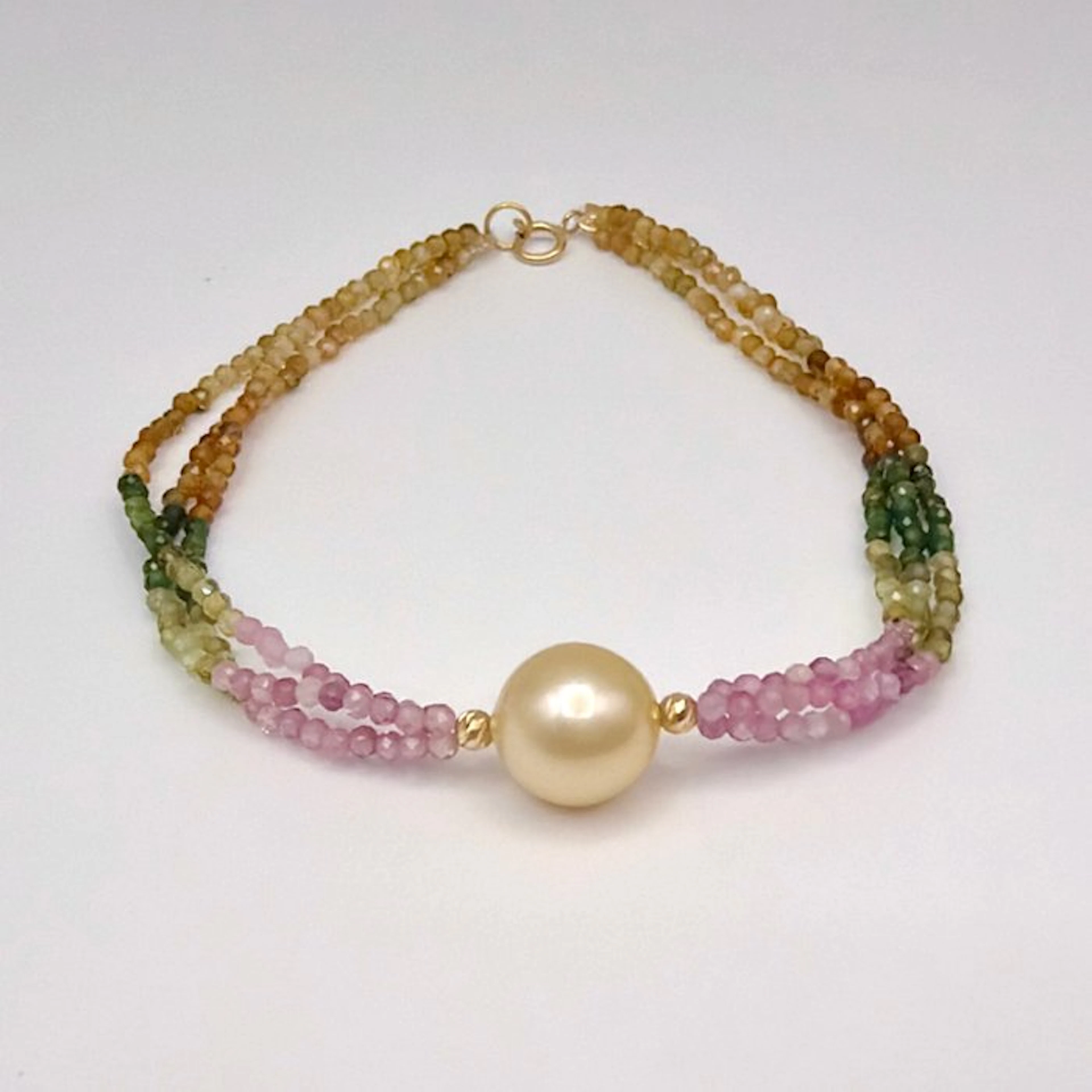 No reserve price - Bracelet - 18 kt. Yellow gold Pearl - Tourmaline - New