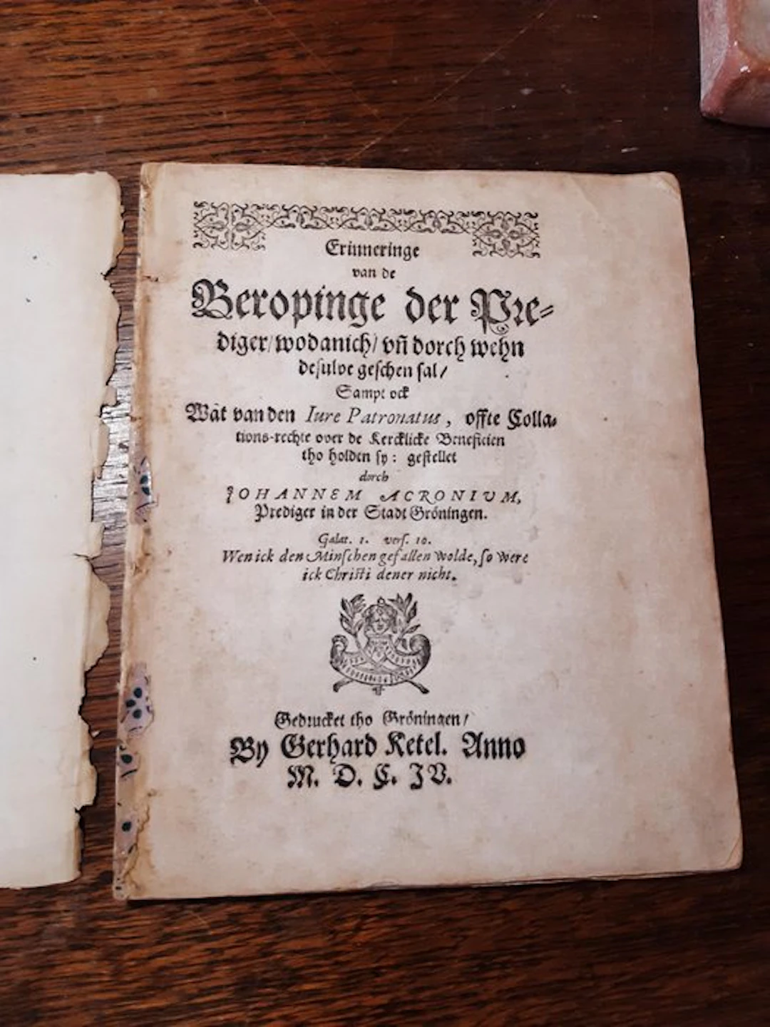 Johan ACRONIUS - Erinneringe van de Beropinge der Prediger