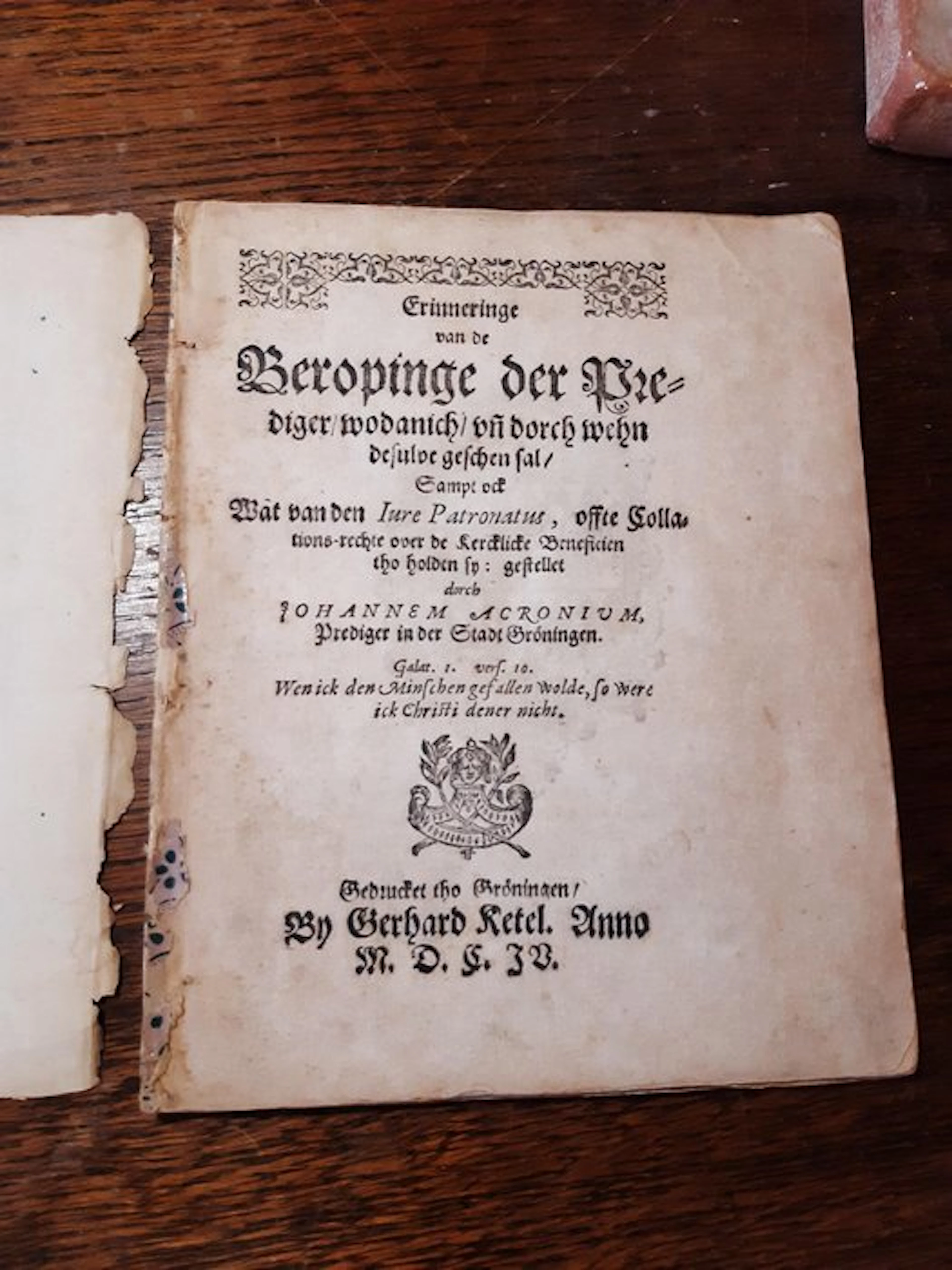 Johan ACRONIUS - Erinneringe van de Beropinge der Prediger
