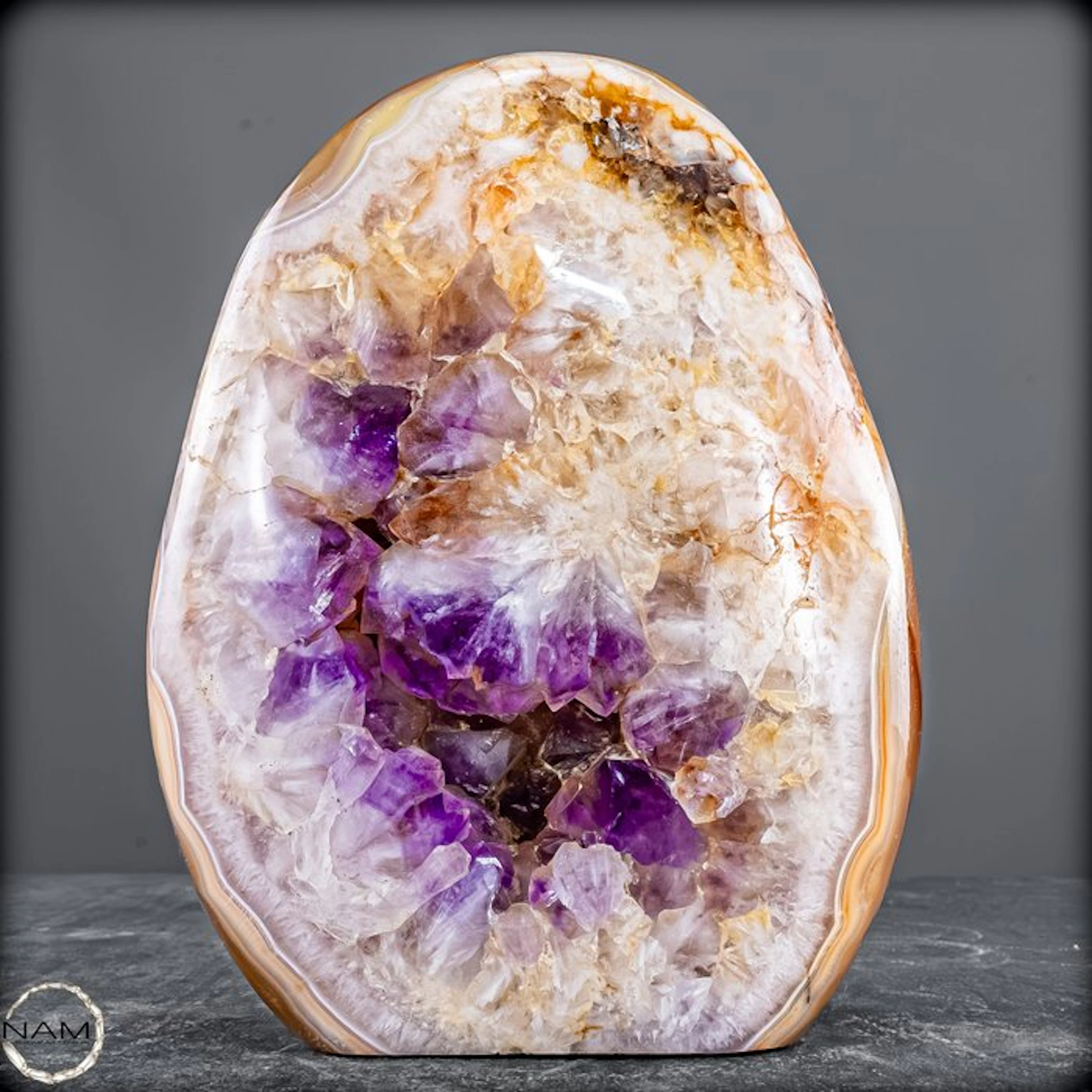 Exceptional amethyst-agate freeform — double-sided polished