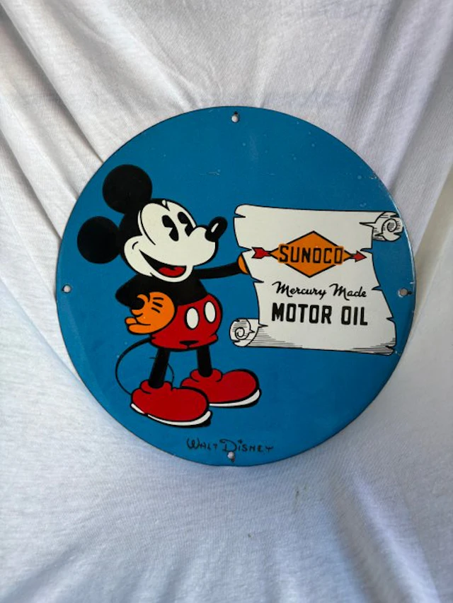 Mickey Mouse & Sunoco Motor Oil – Rond Reclamebord – 30...