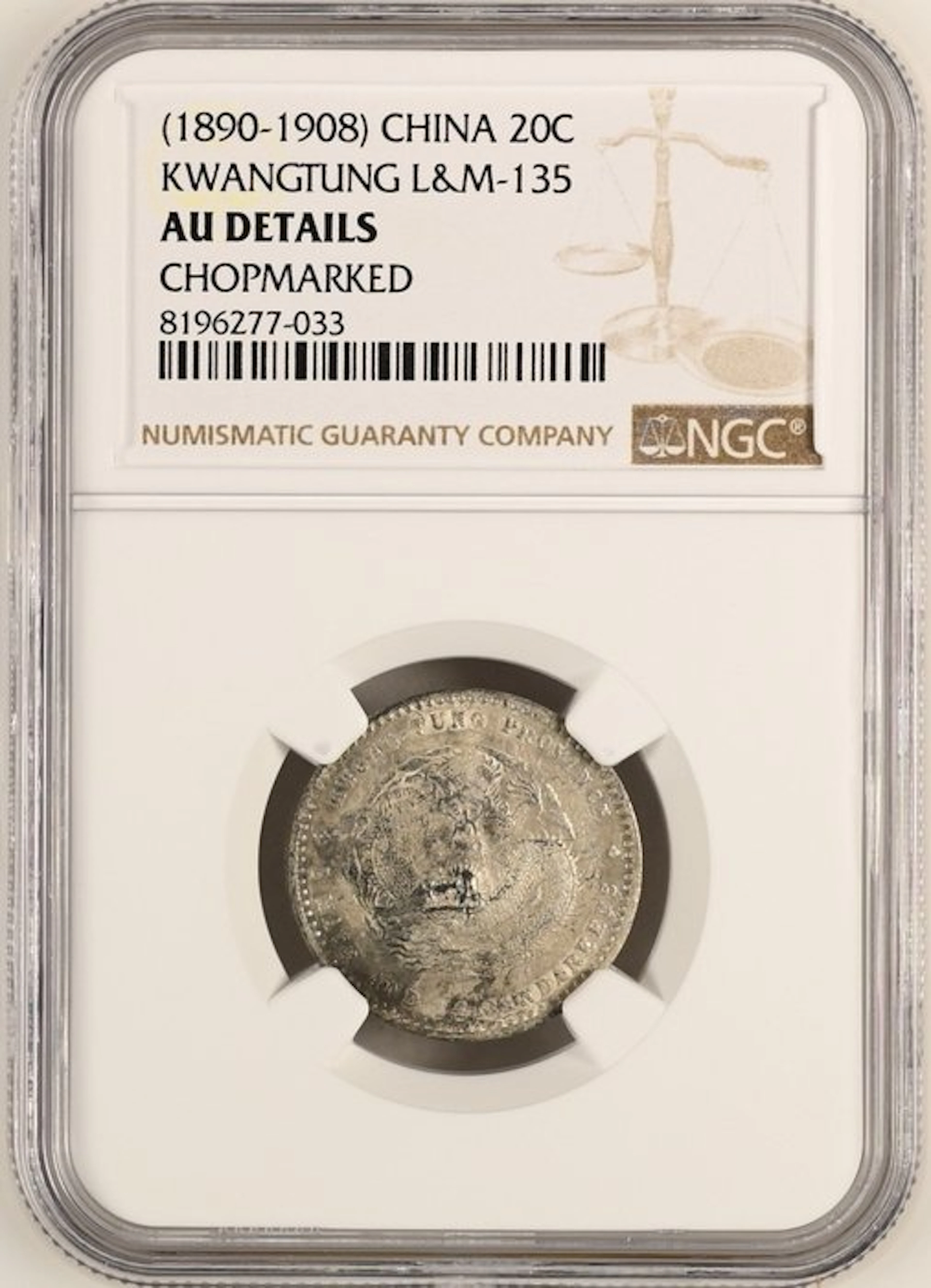 China, Qing dynasty. Kwangtung 20 Cents 1890 (No reserve price)