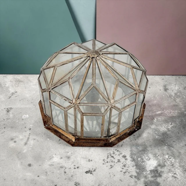 Ceiling lamp - Modernist - Brass - Stained glass windows