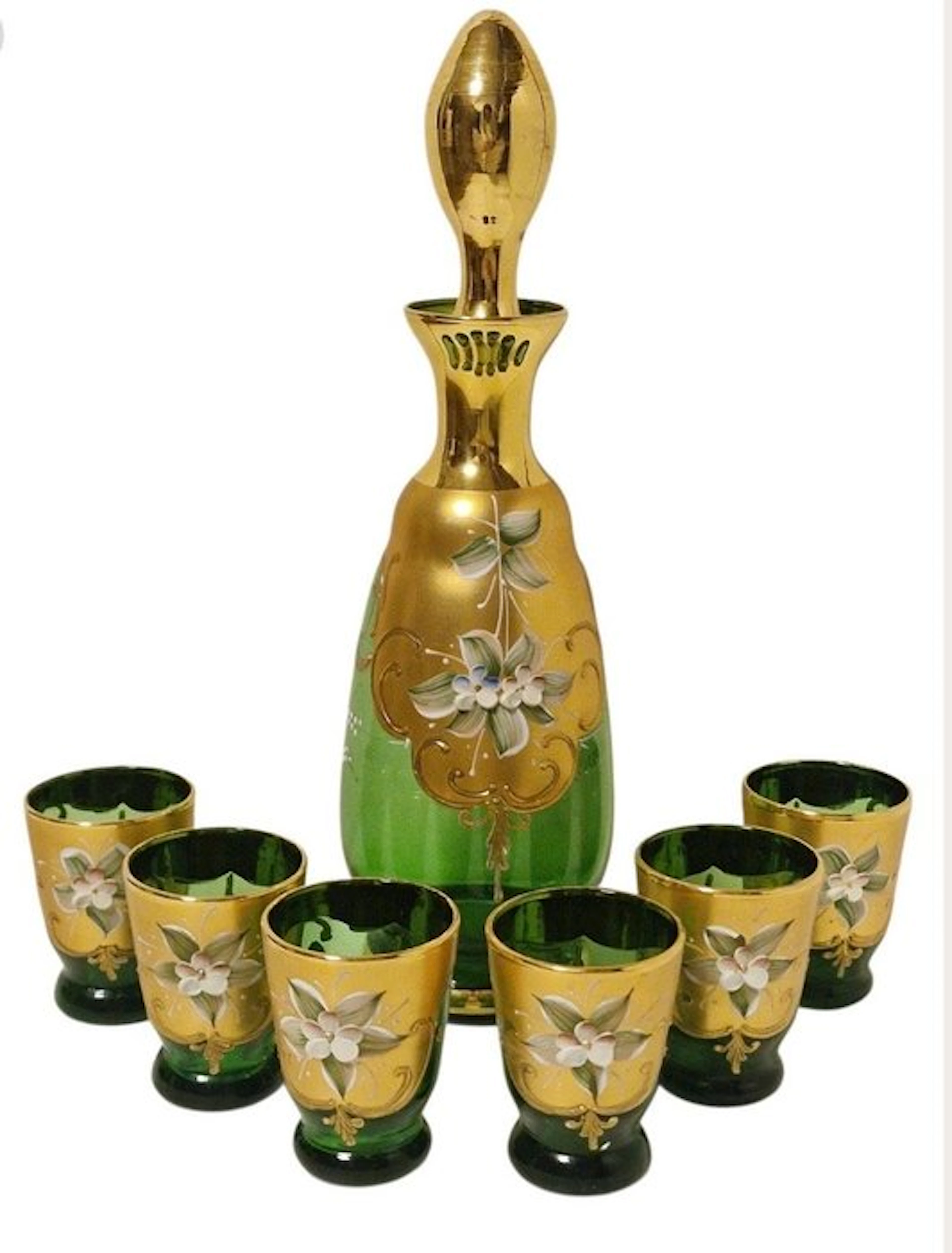 tre fuochi - Carafe (8) - limoncello grappa - Glass, Gold plated