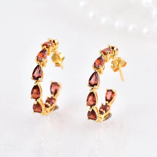 No reserve price - Earrings Silver - Garnet - Certified