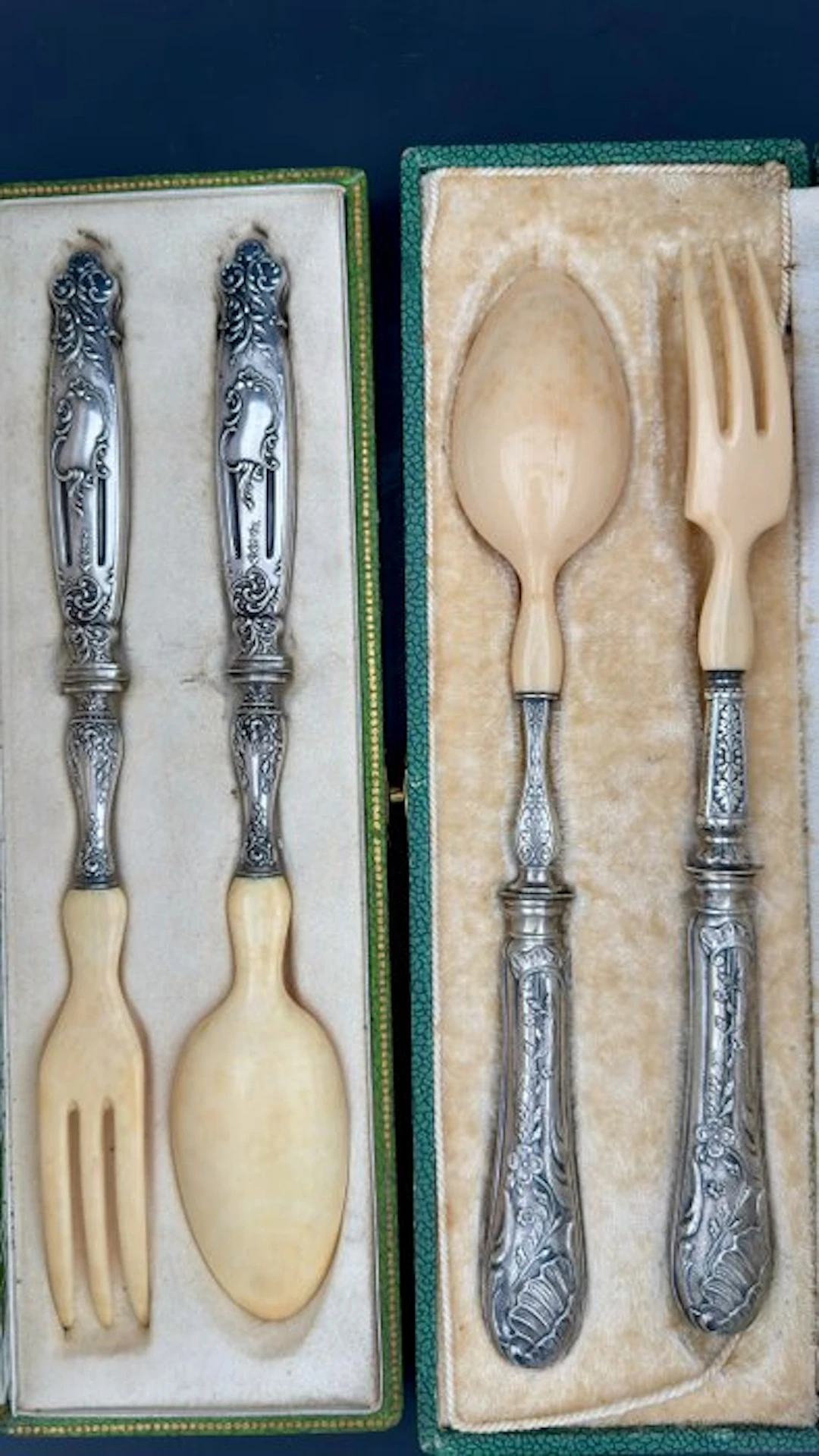 Salad servers (6) - .950 silver - 1850-1900 - Original cases