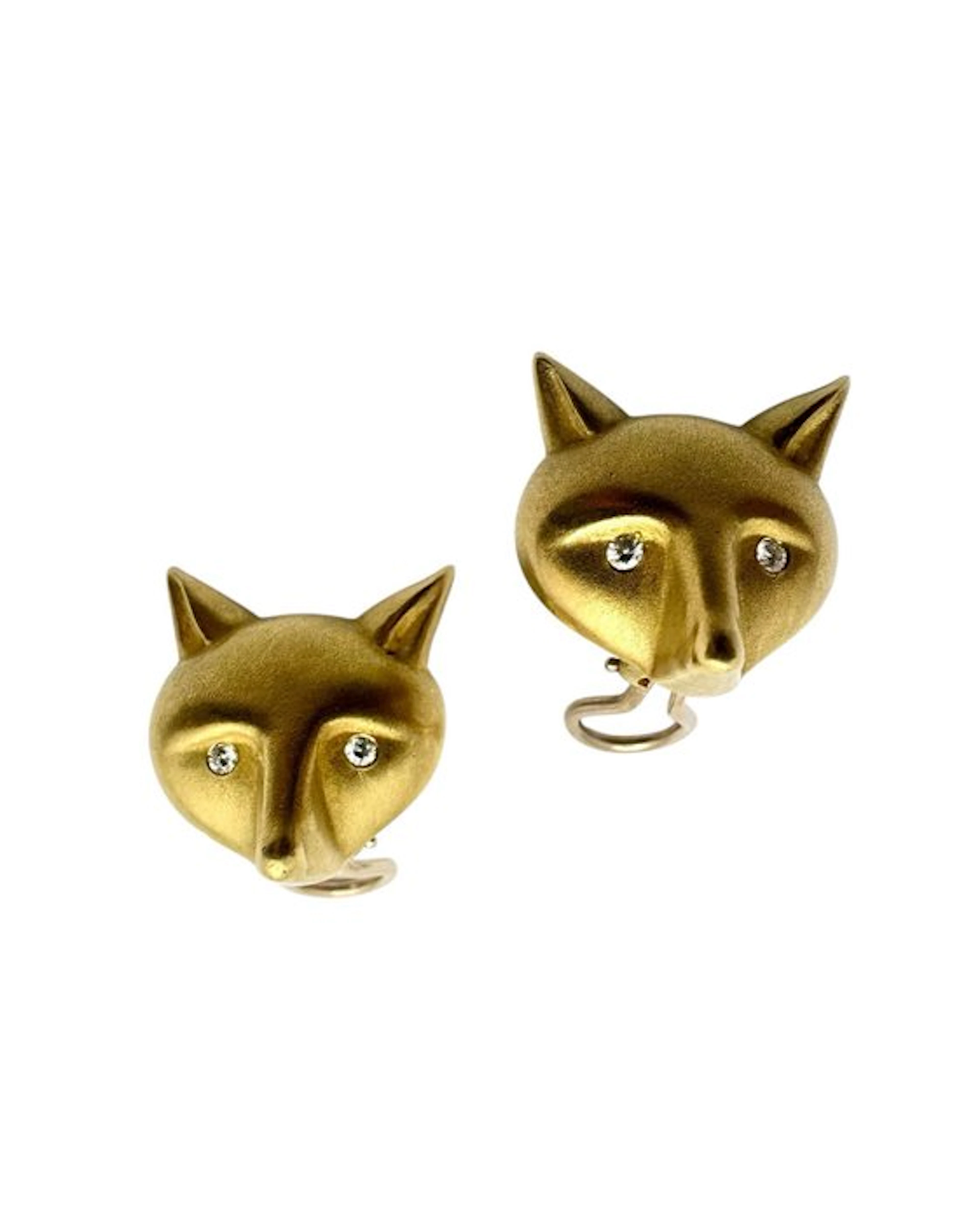 Earrings Yellow gold 750 – fox head with diamonds - Kieselstein-Cord