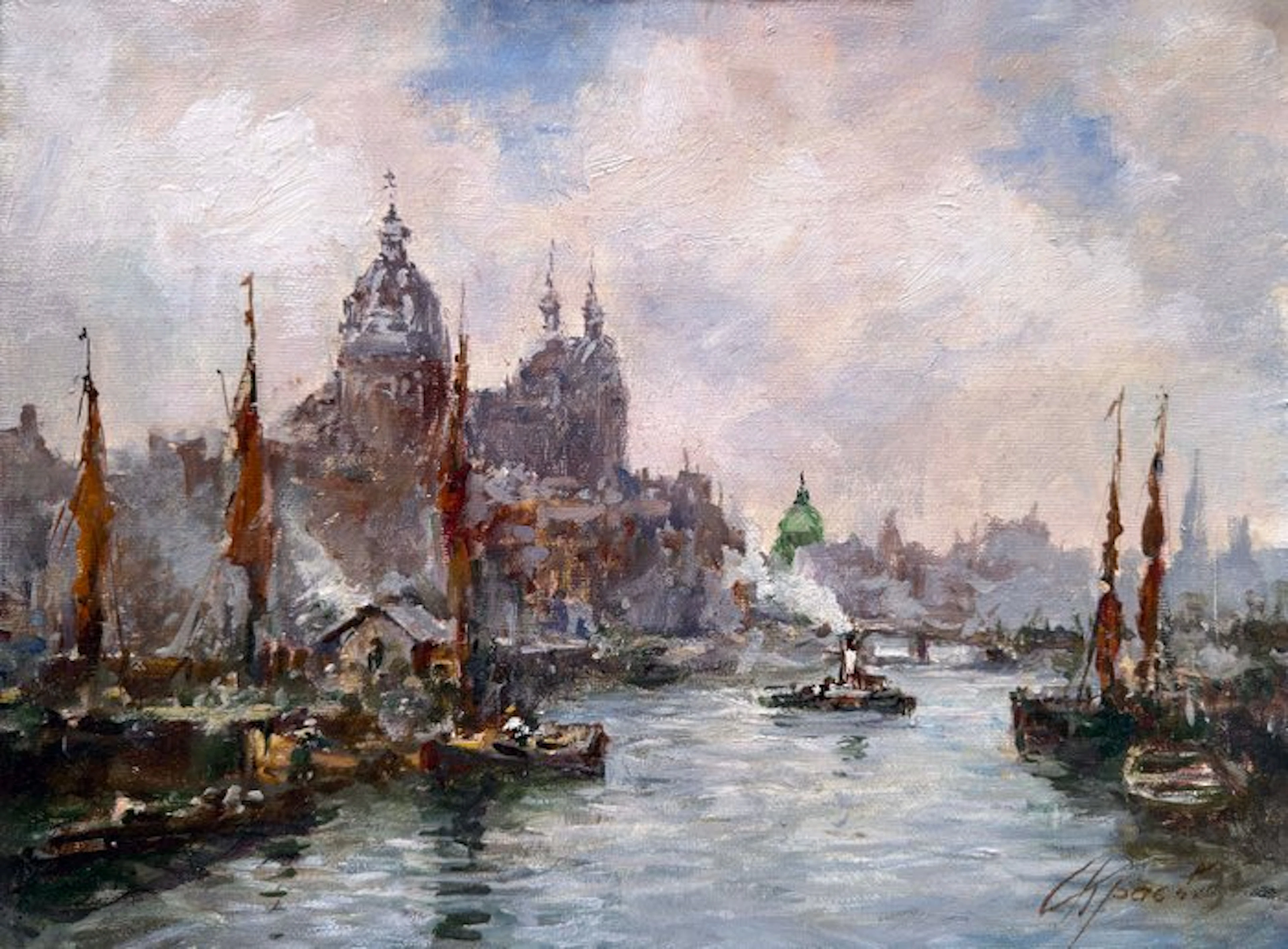 Mikhail Kraiev (1957) - Amsterdam au fil de l’eau - Bateaux sous le