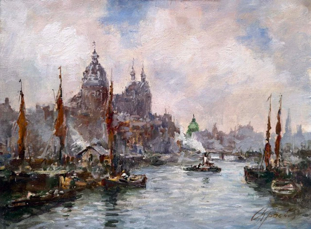 Mikhail Kraiev (1957) - Amsterdam au fil de l’eau - Bateaux sous le