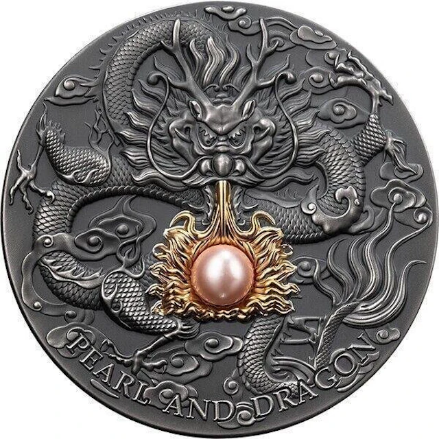 Niue. 5 Dollars 2024 Pink Pearl and Dragon Divine Pearls, 2 Oz (.999)