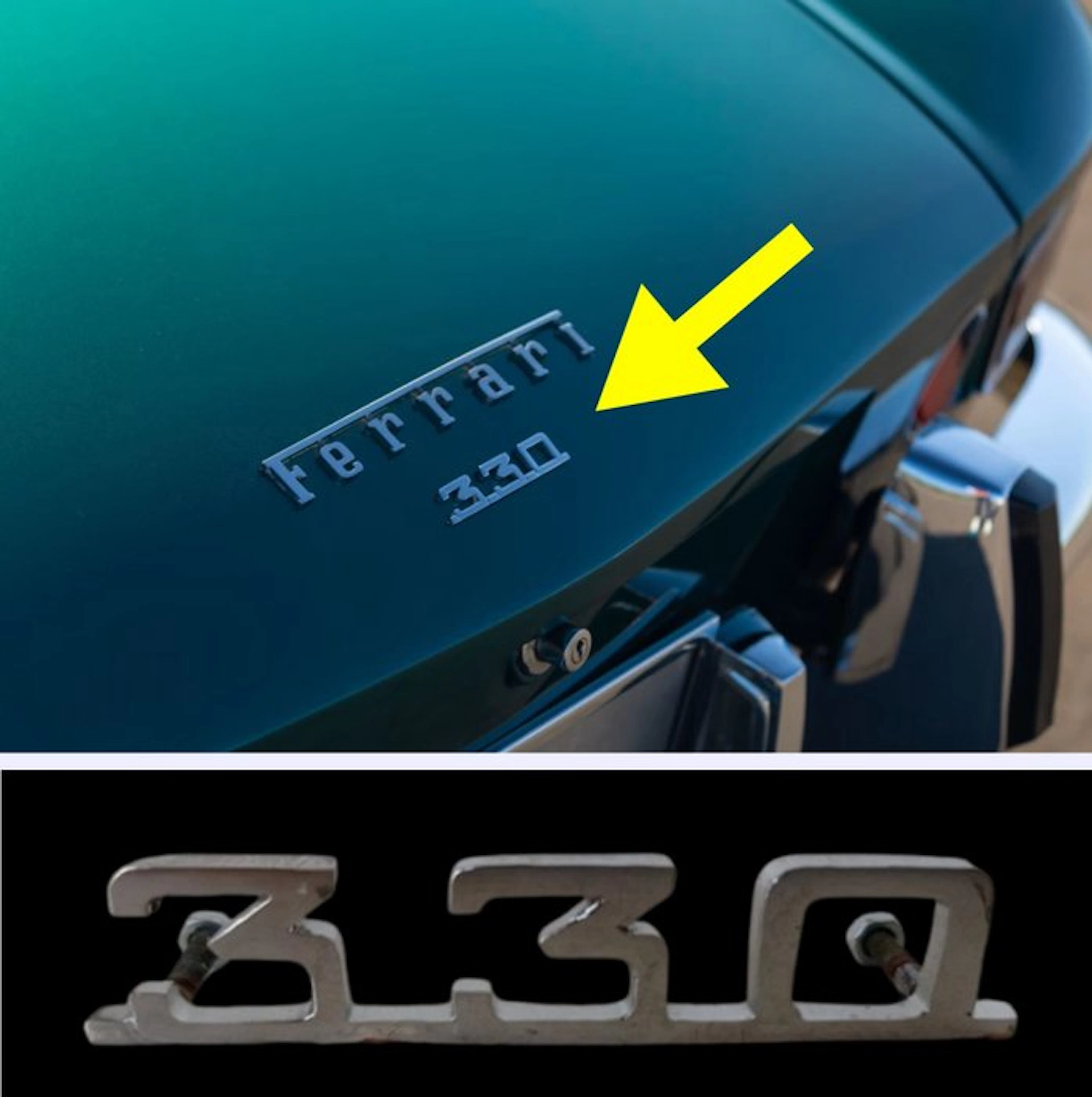 Ferrari 330 Rear script Emblem (New Old Stock) - Ferrari...