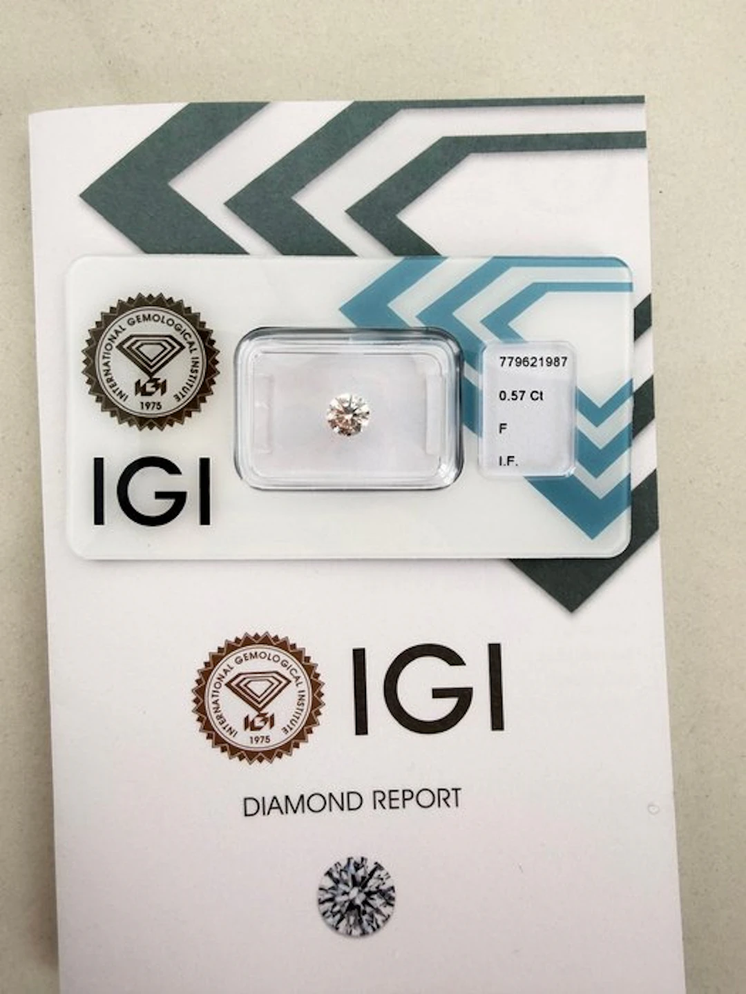 1 pcs Diamond (Natural) - 0.57 ct - Round - F - IF...
