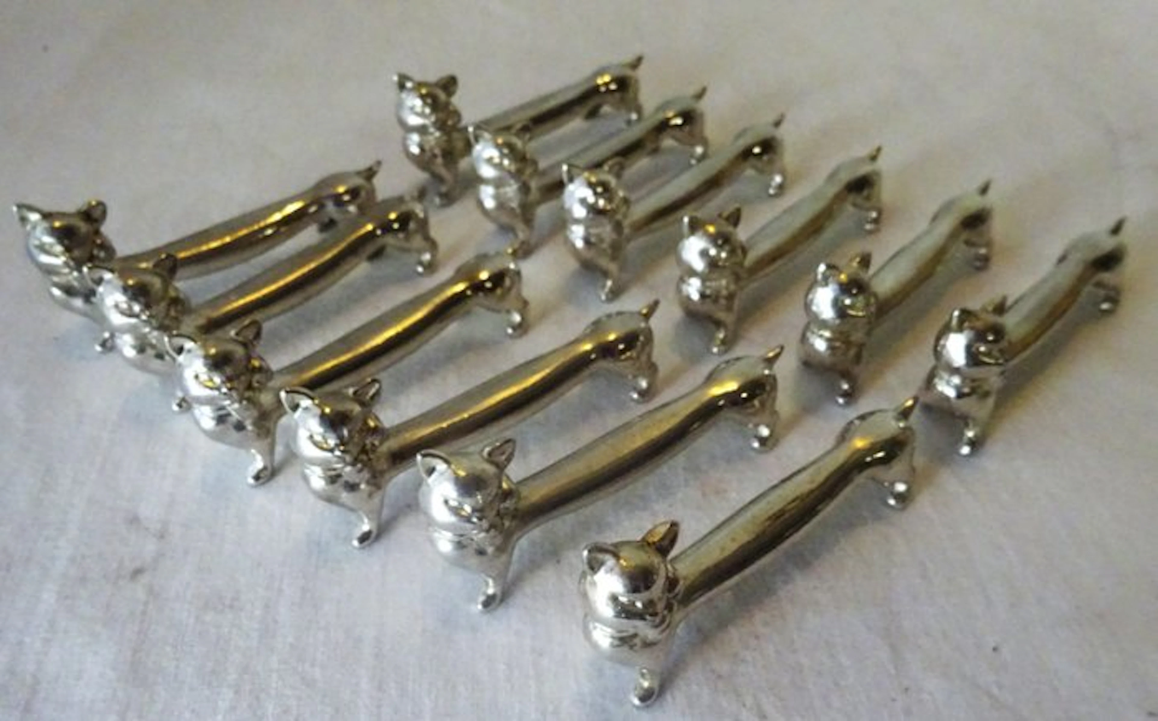 Knife rest (12) - Gestileerde katten - Silverplated