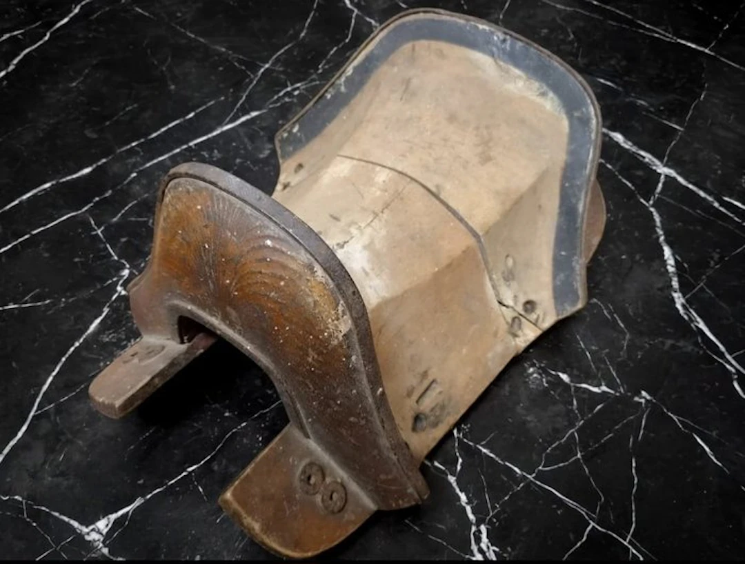 China, Qing Dynasty Wood Saddle with Iron Fittings late...