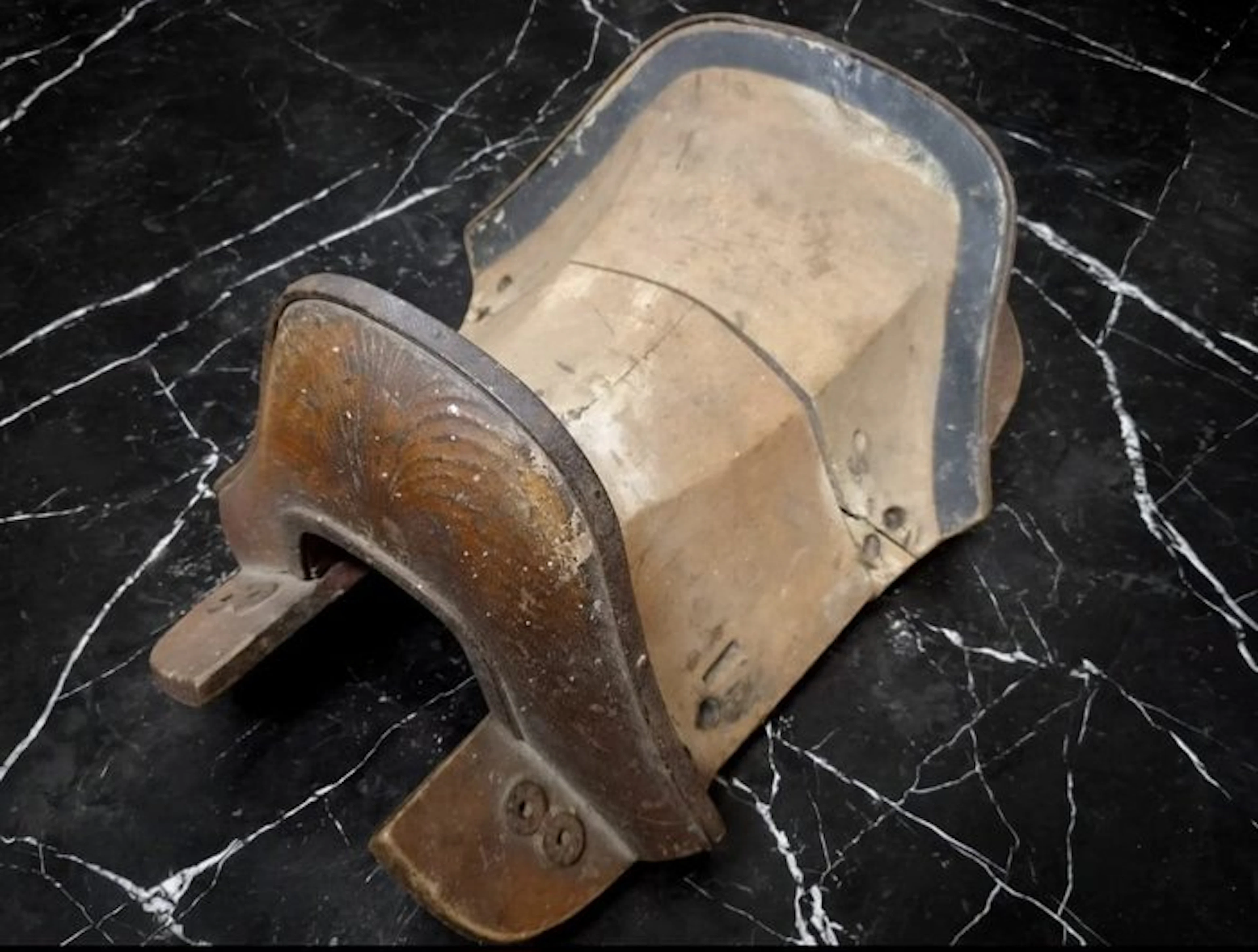 China, Qing Dynasty Wood Saddle with Iron Fittings late...