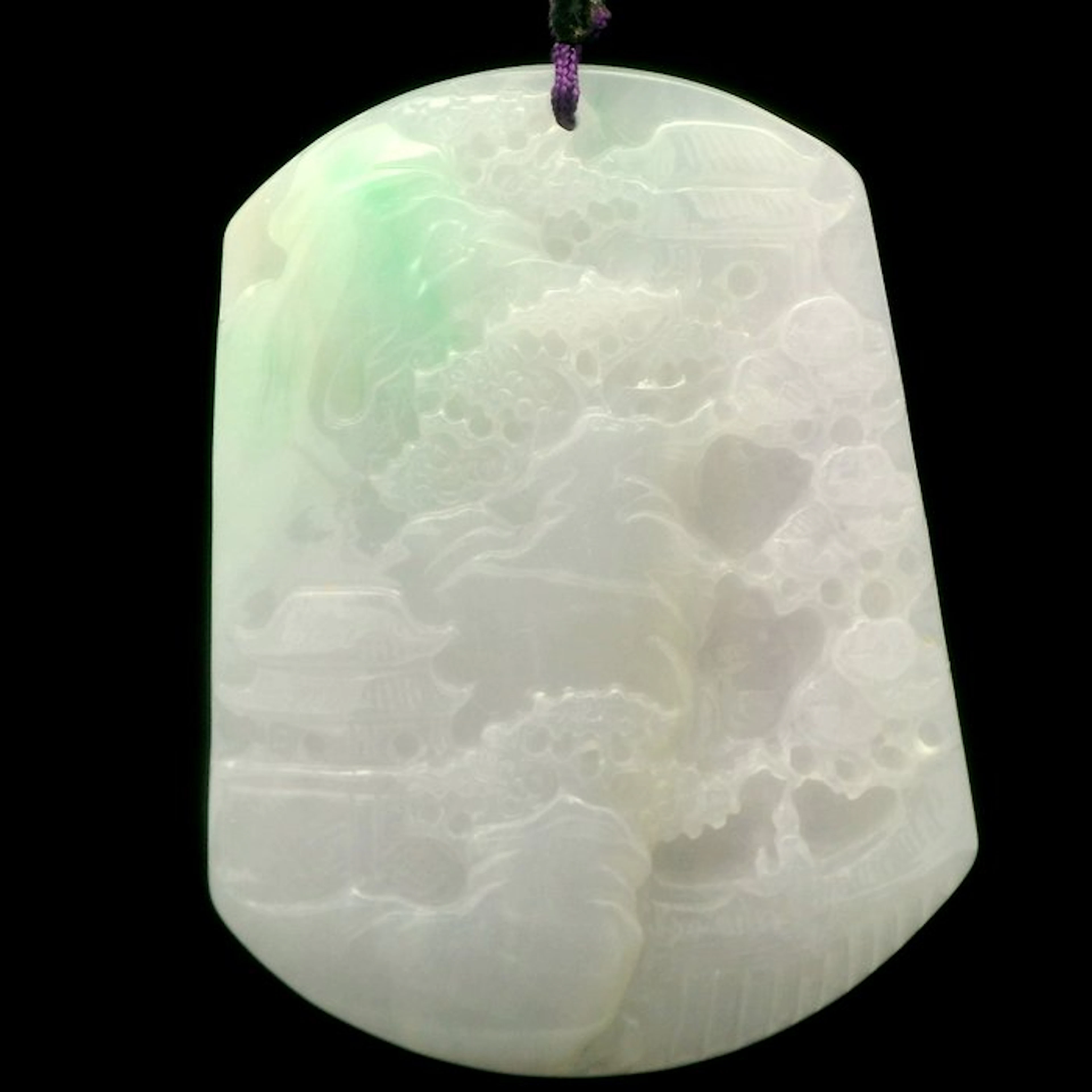 Jade - Jadeite Pendant – Double-Sided Carved Landscape –...