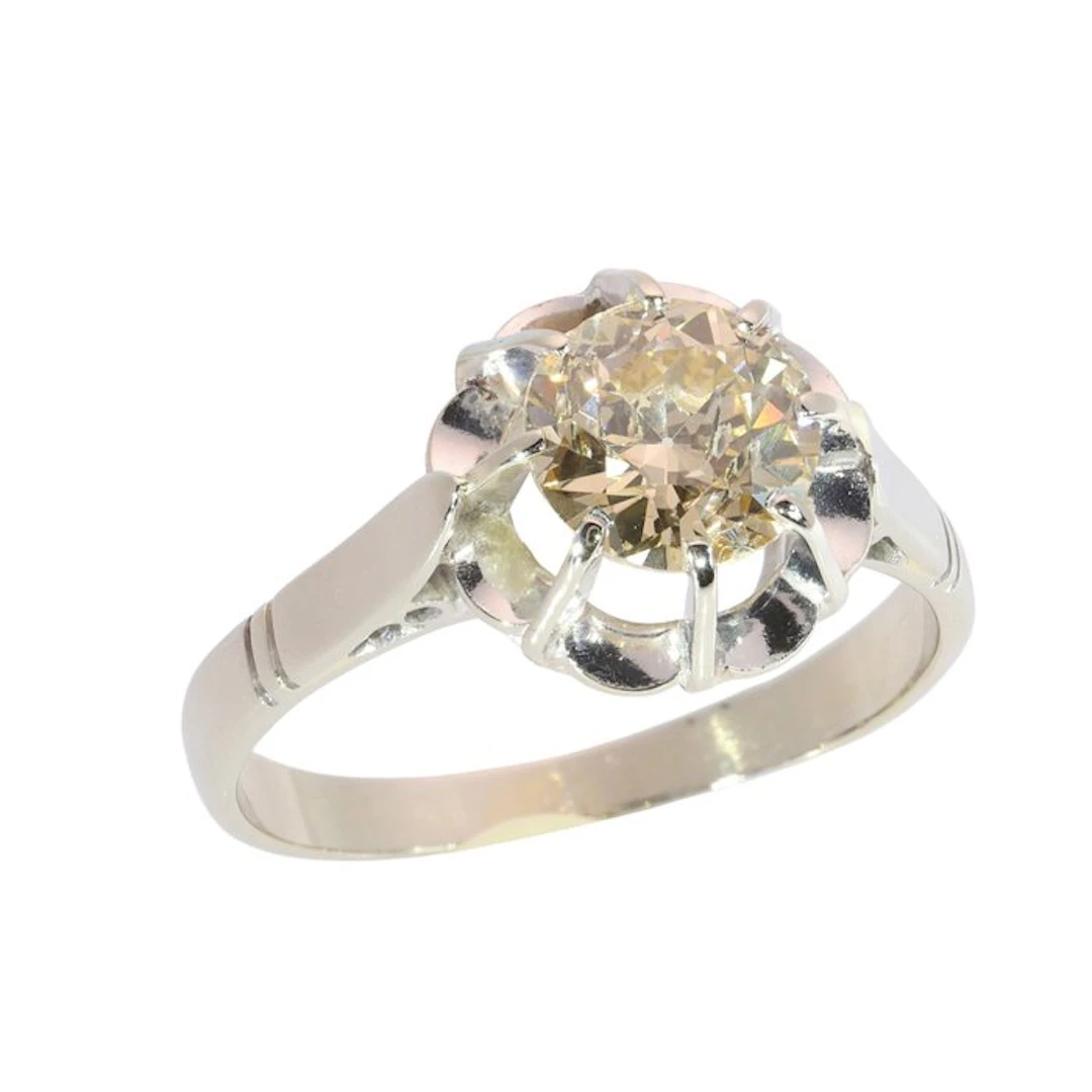Ring - 18 kt. White gold - 1.13ct. tw. Diamond (Natural coloured)