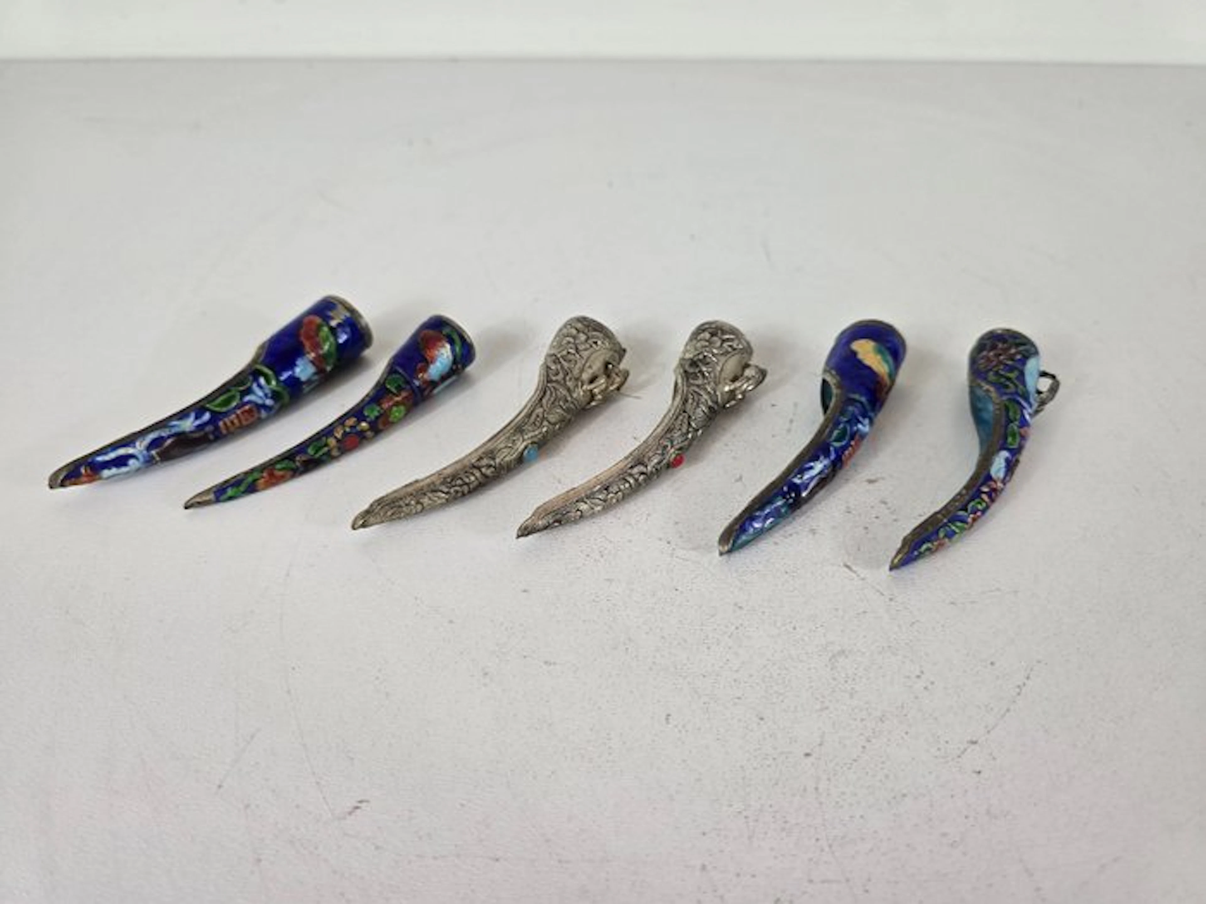 Six-piece set of antique Chinese nail protectors (Hu Zhi)...