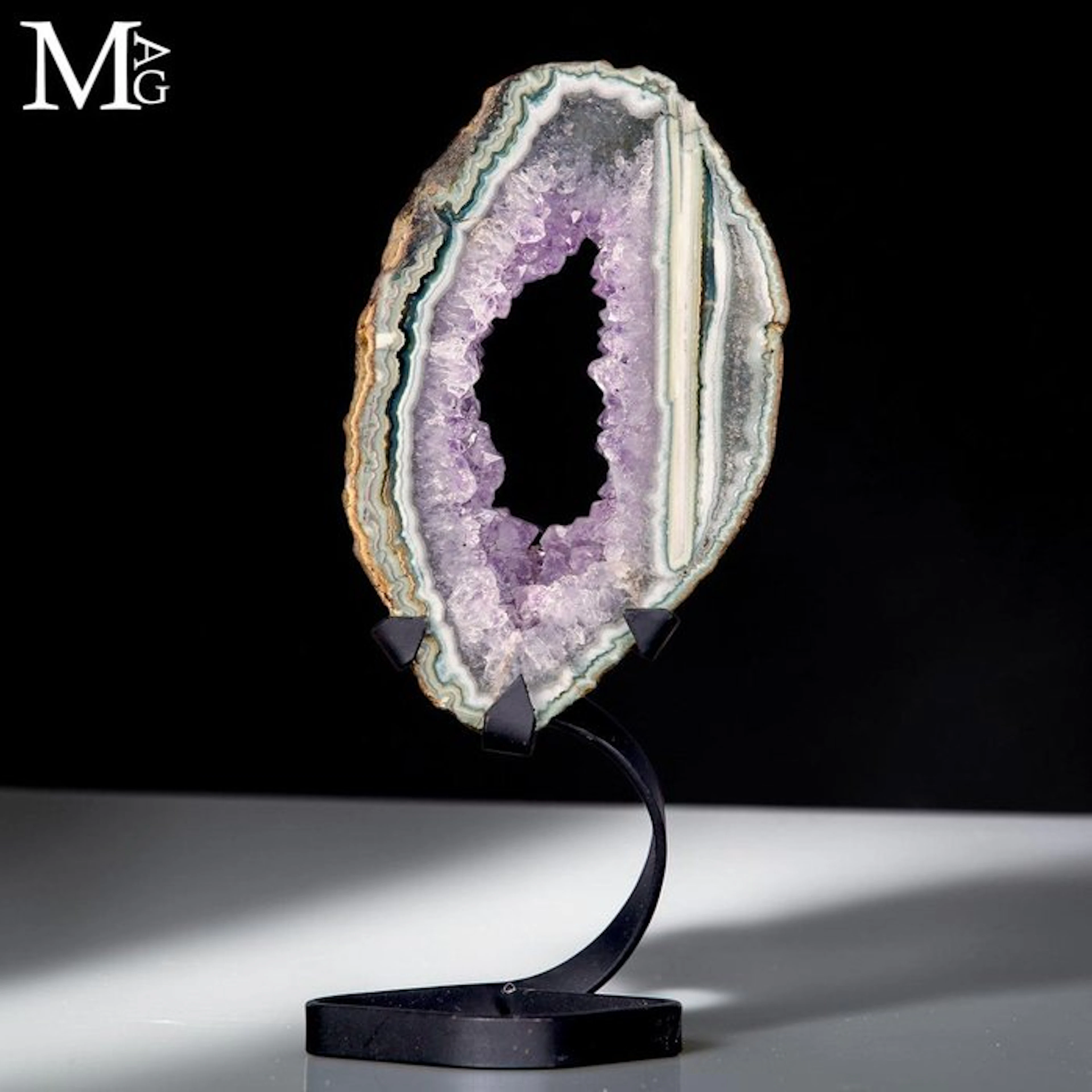 Brazilian Amethyst Geode Slice with Agate Bands - Natural...