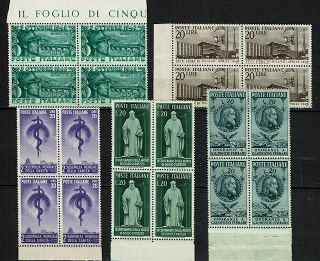 Italian Republic 1947/1950 - Stamp lot in blocks of 4 - MNH - Sassone 592