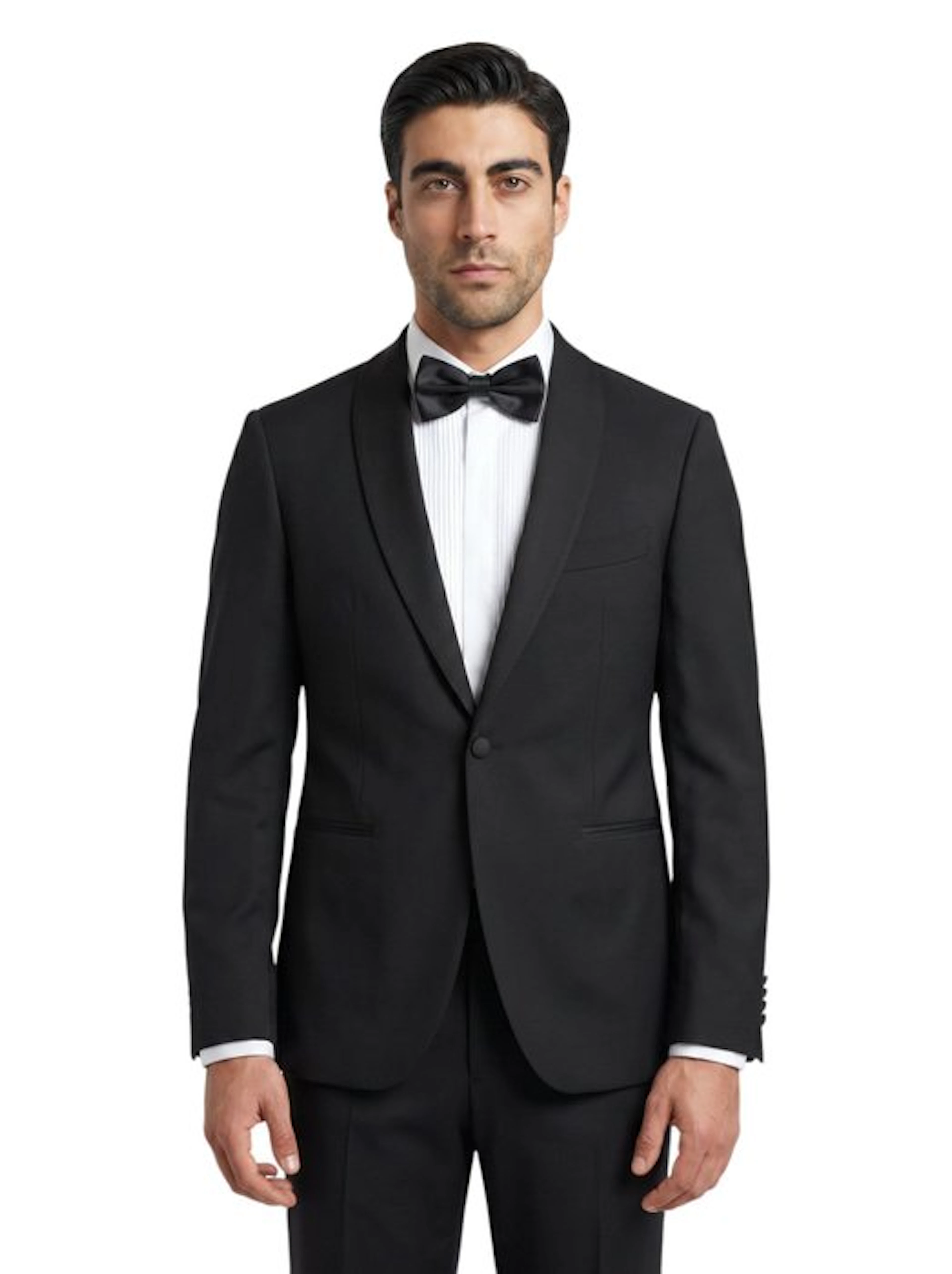 SANTANIELLO - 46 IT - Suit Black Smoking Wool Handmade in...