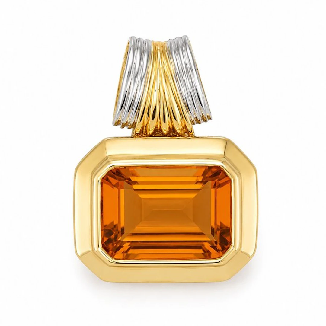 Pendant - 18 kt. Yellow gold, White gold Quartz - Made in Italy - Handmade