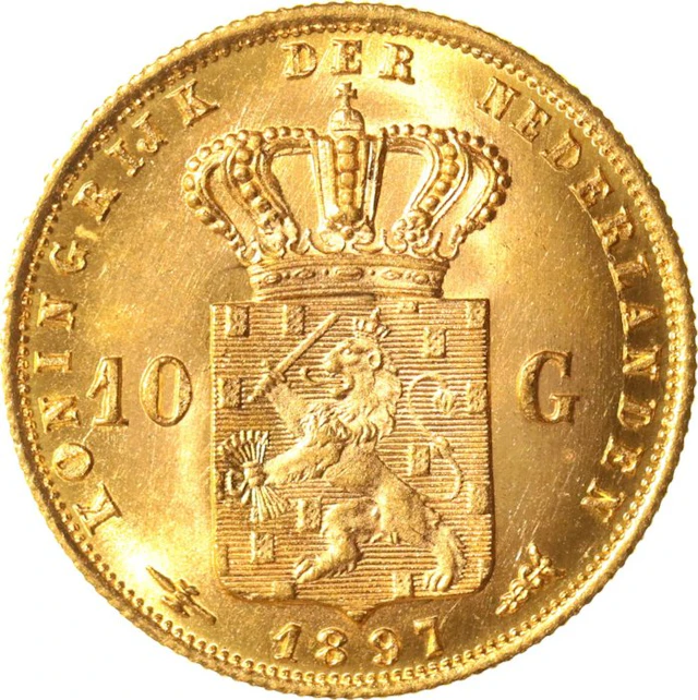 Netherlands. Wilhelmina. 10 Gulden 1897 over 189_ positiestreep