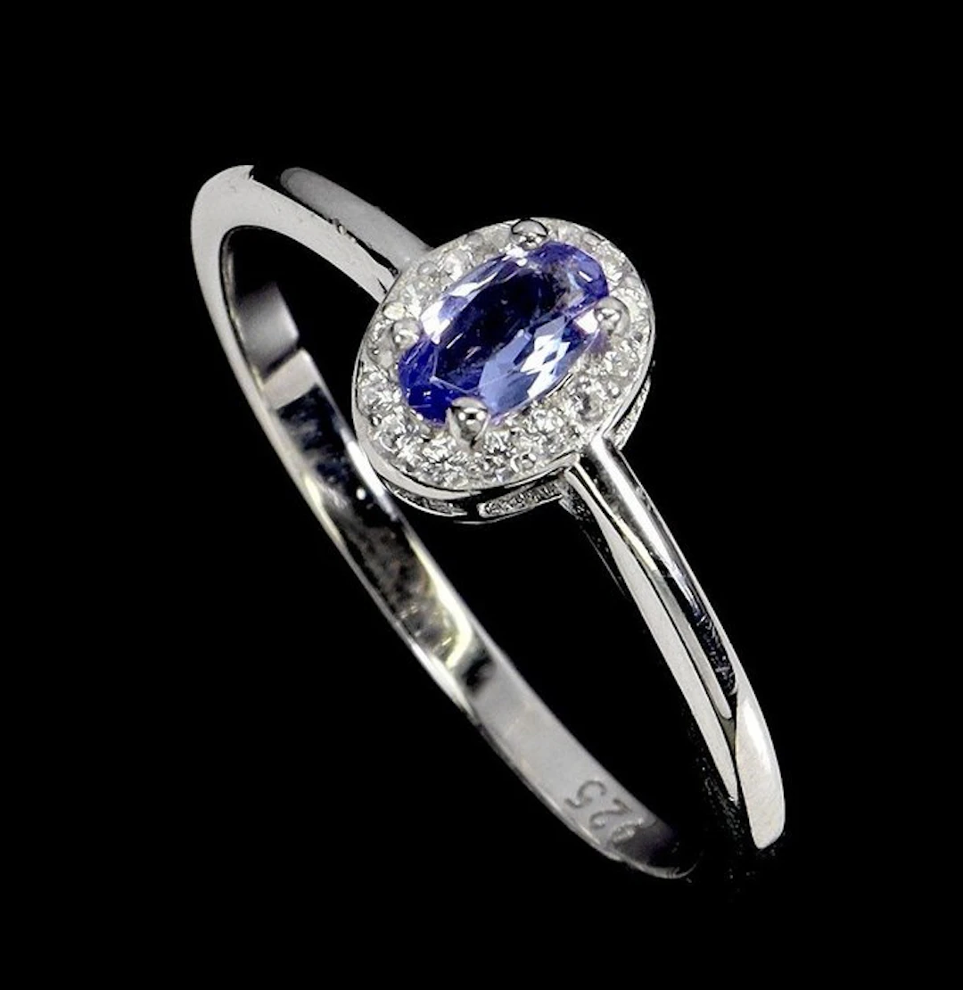 No reserve price - Ring Silver, 14K White Gold plated Tanzanite