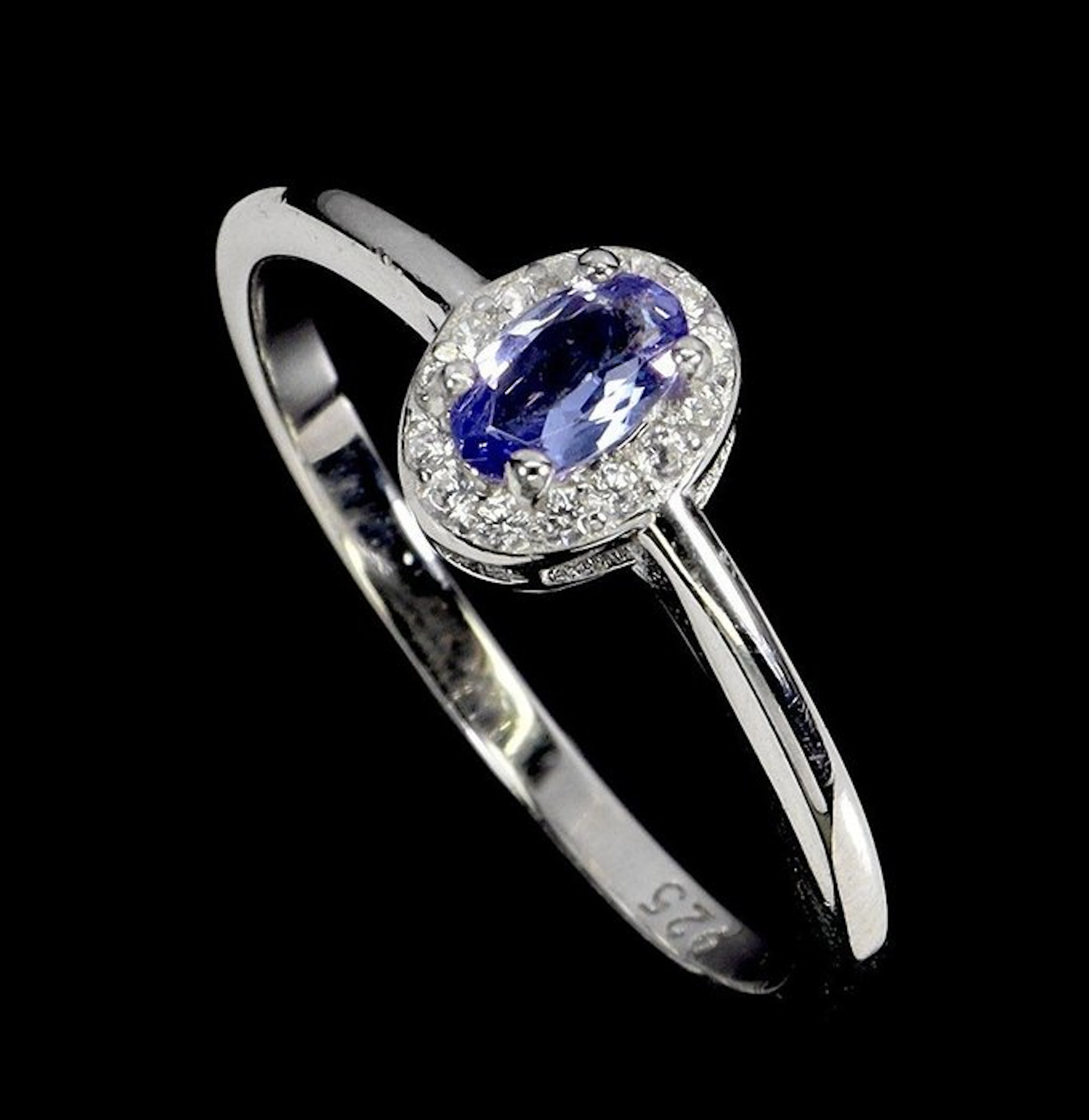 No reserve price - Ring Silver, 14K White Gold plated Tanzanite
