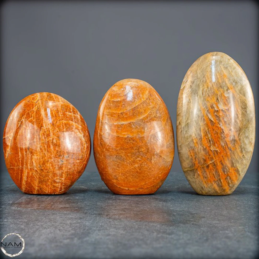 Peach Moonstone Freeforms – A harmonious trio in warm peach and apricot tones