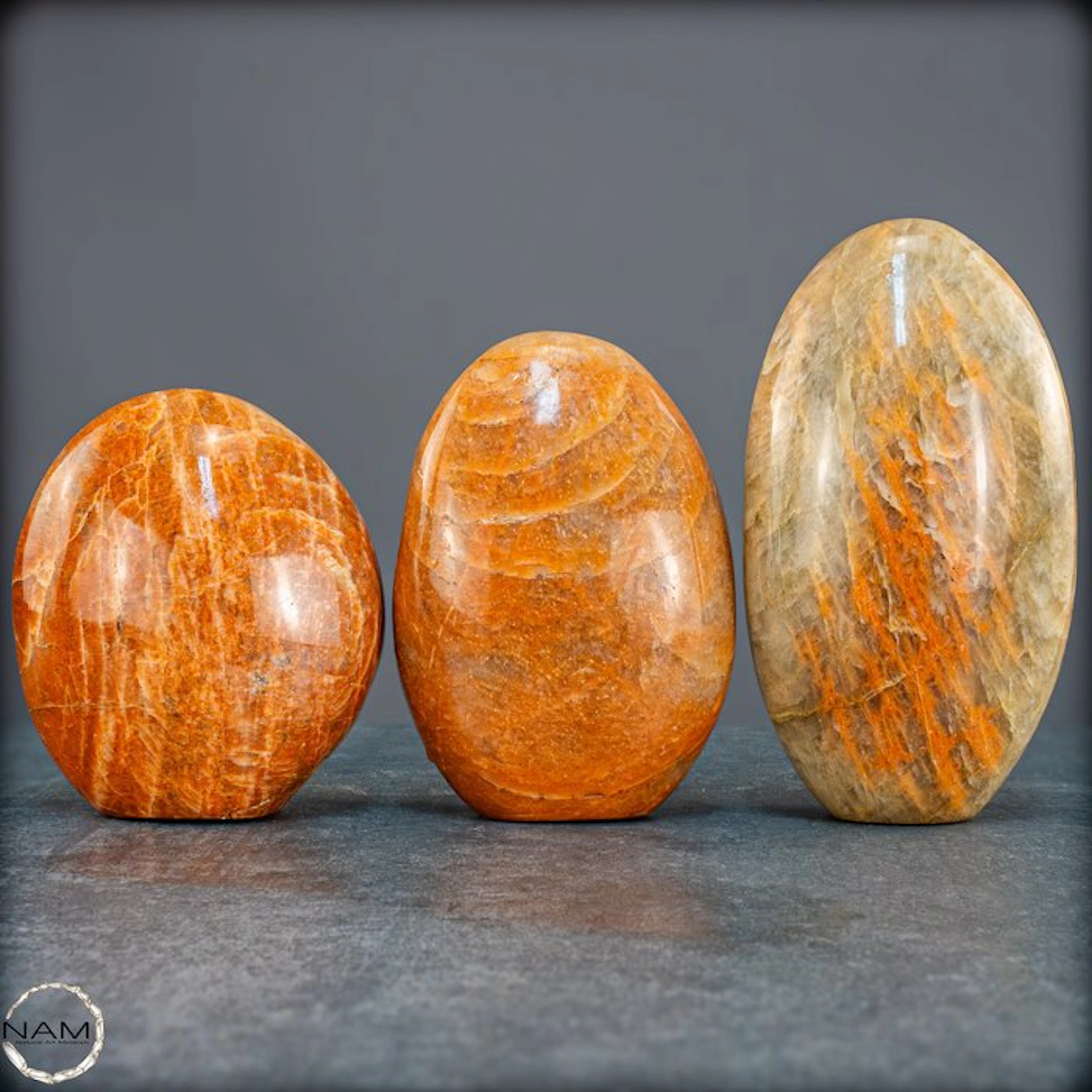 Peach Moonstone Freeforms – A harmonious trio in warm peach and apricot tones
