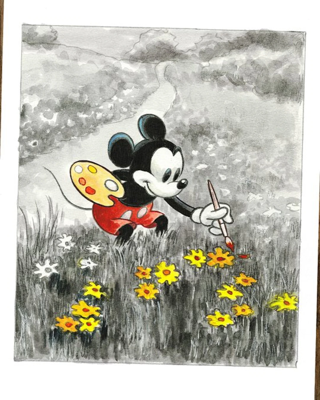 Tony Fernandez - Mickey Mouse Painting Flowers - Hand Signed