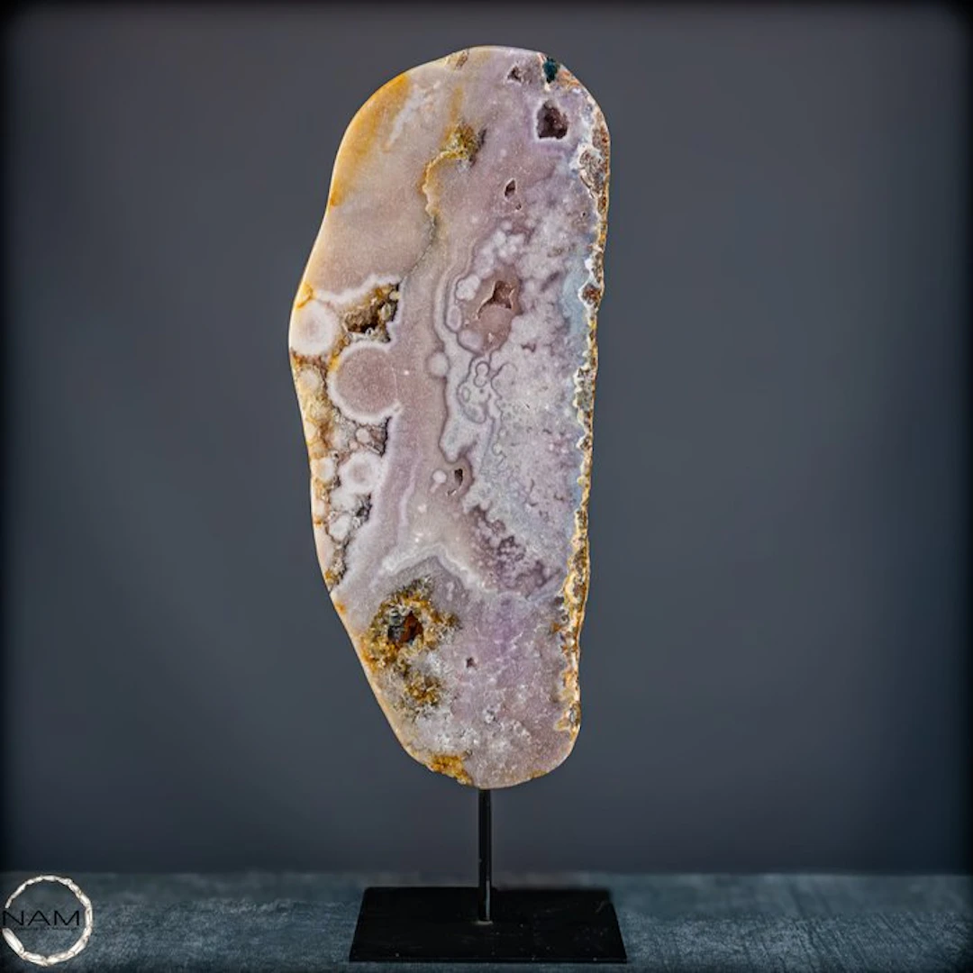 Pink amethyst with purple amethyst – natural druzy on a stand on Base-