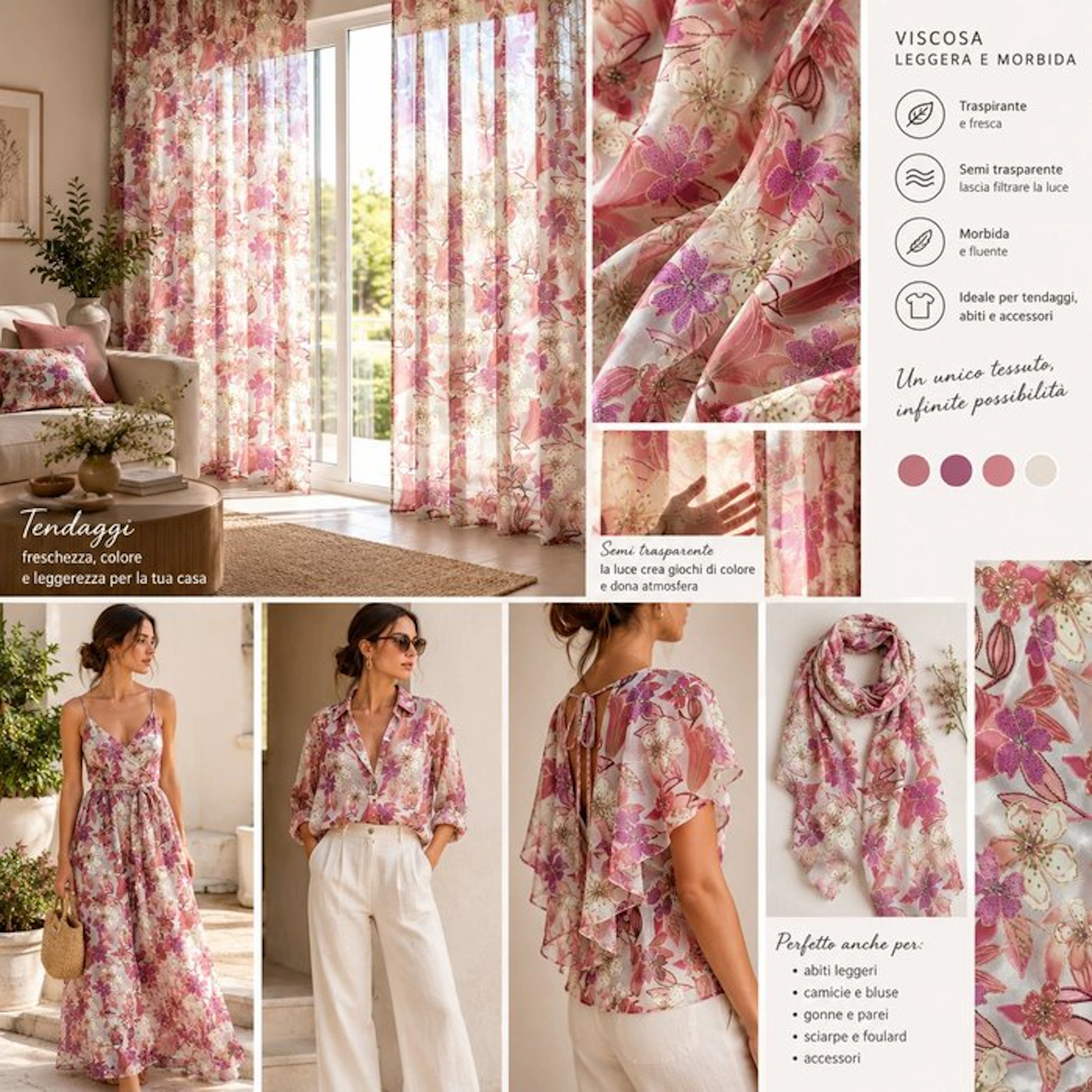 Elegant Floral Fabric in Viscose - Textile - 600 cm - 150 cm