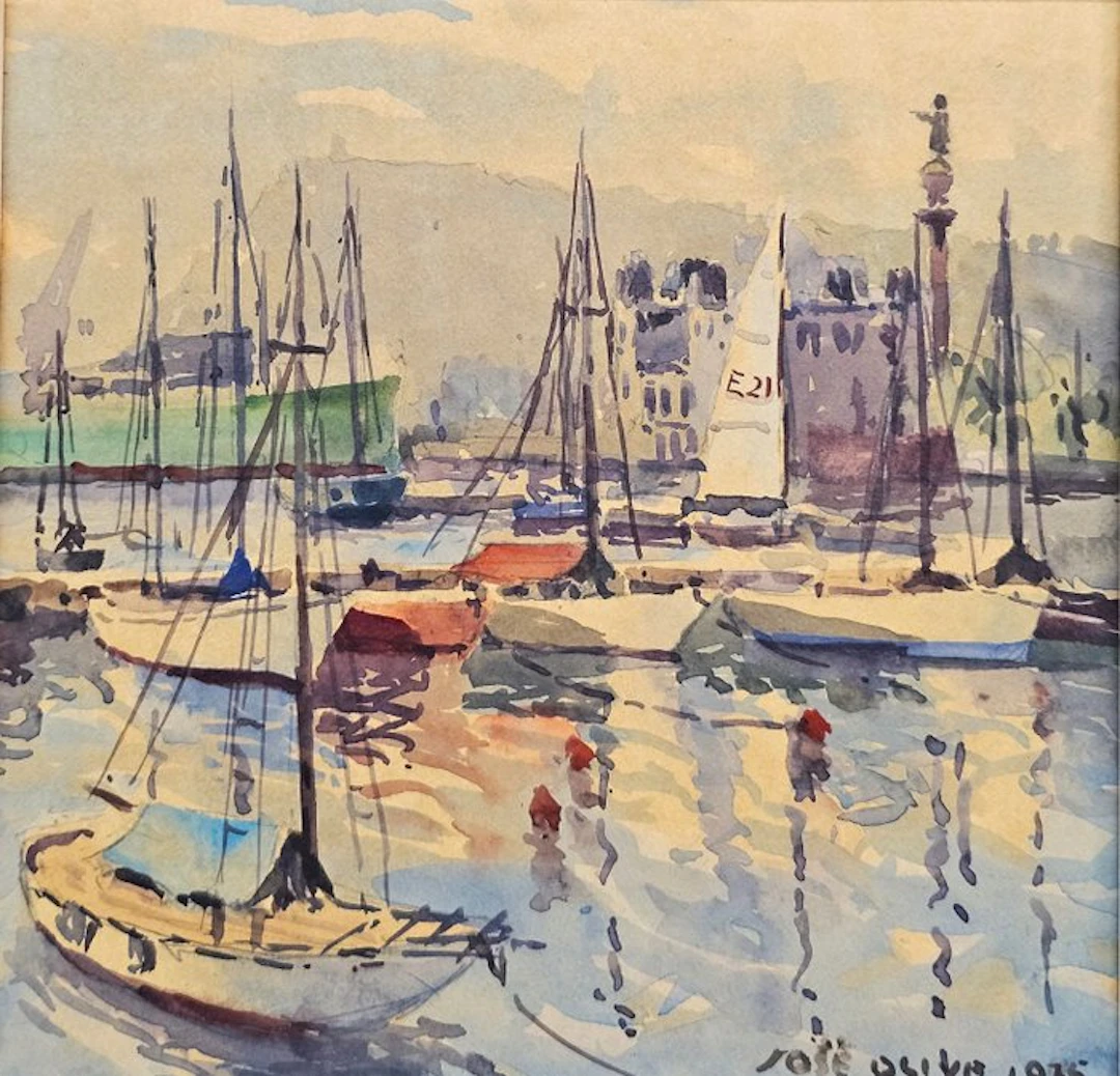José Olive (1940) - NO RESERVE - View of El Port Vell in Barcelona