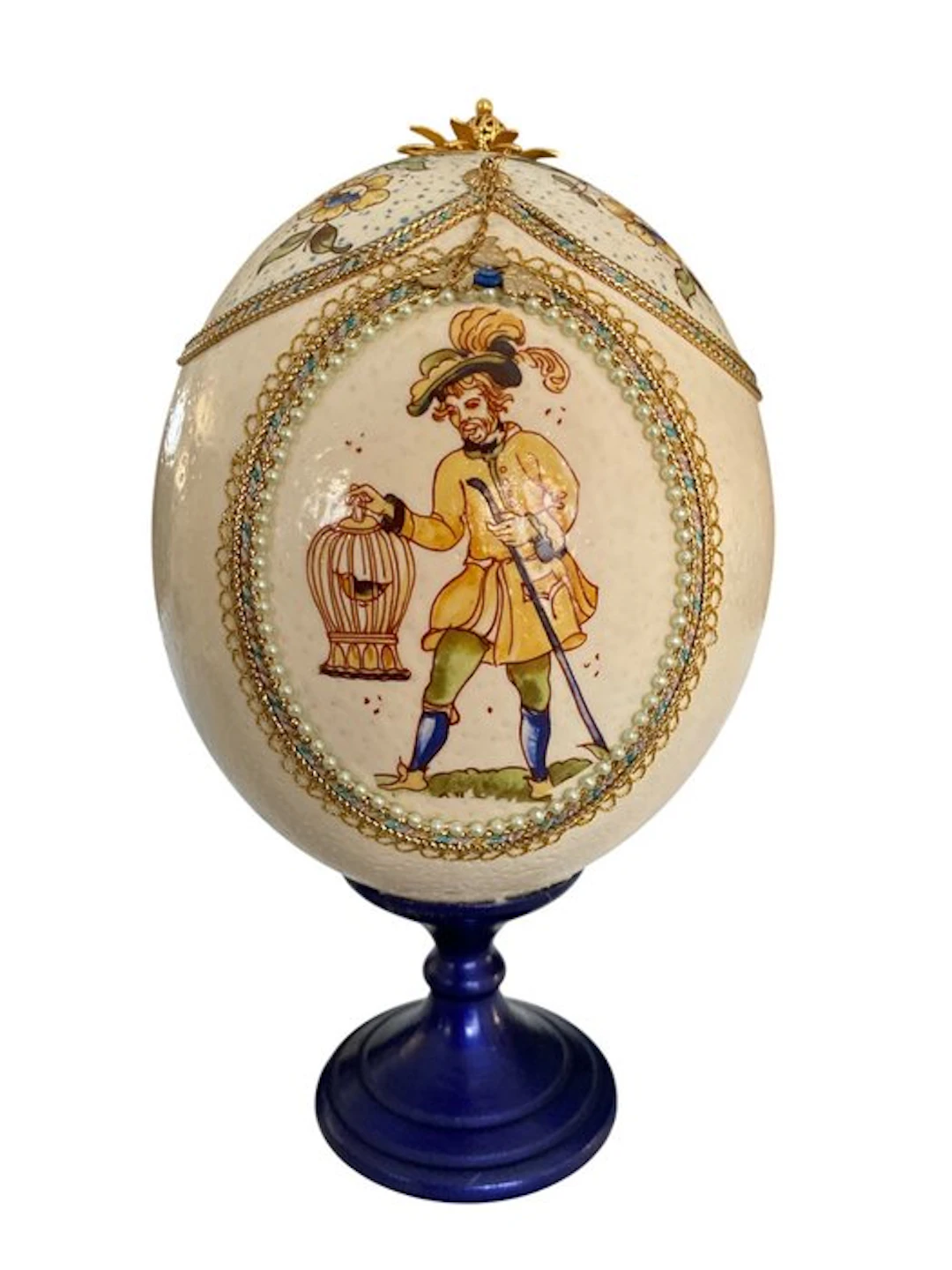 Jewellery box - Wood, Gold plated, ostrich egg - ostrich egg