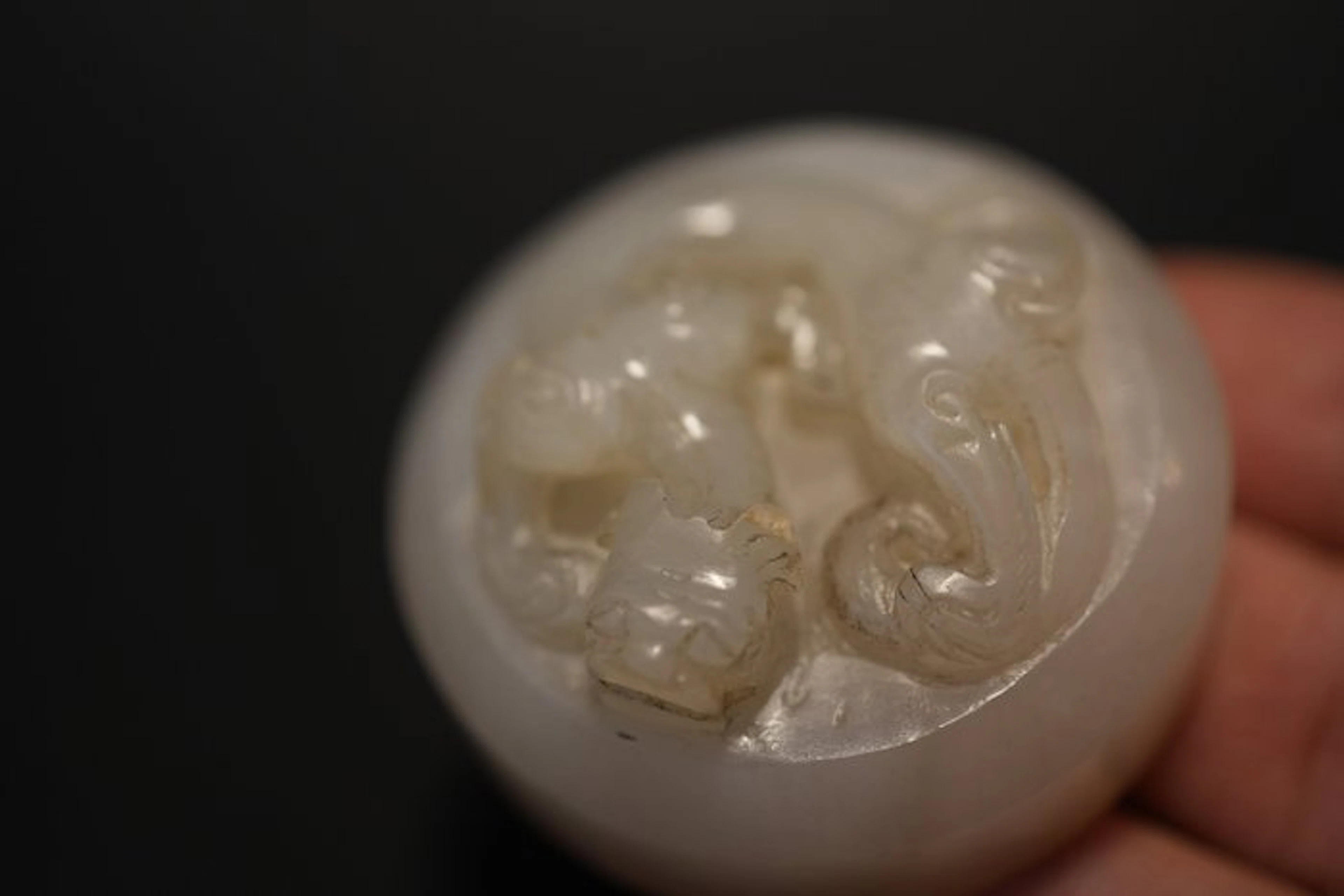 19th–20th Century White Hardstone Seal Carved with an Auspicious Beast