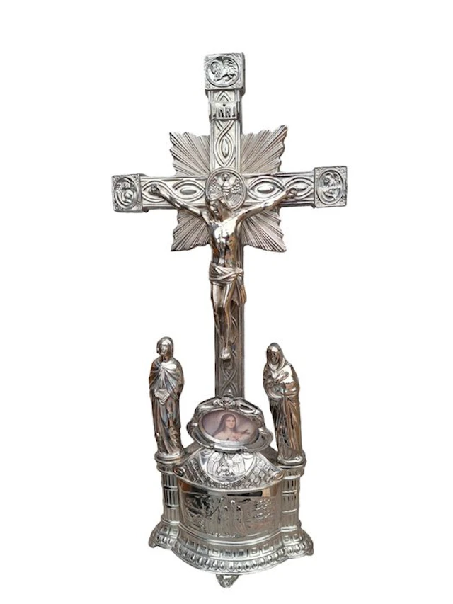 Jugendstil Crucifix - Metal - 1920-1930 - Silver-colored Crucifix