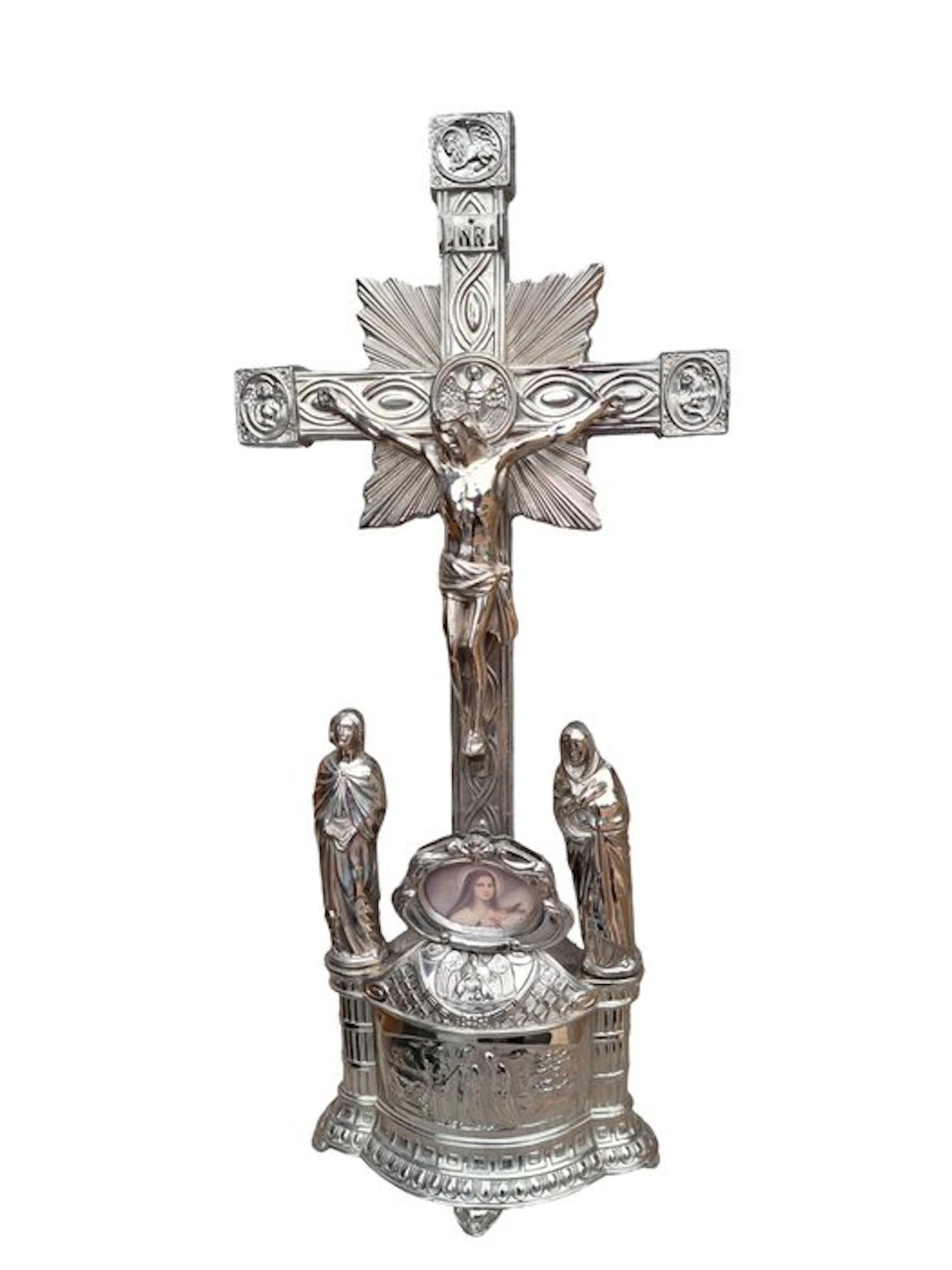 Jugendstil Crucifix - Metal - 1920-1930 - Silver-colored Crucifix