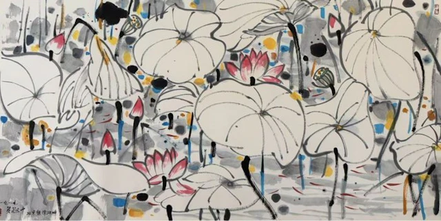 INK AND COLOR ON PAPER PAINTING"LOTUS"《荷塘》 - Attributed to - China