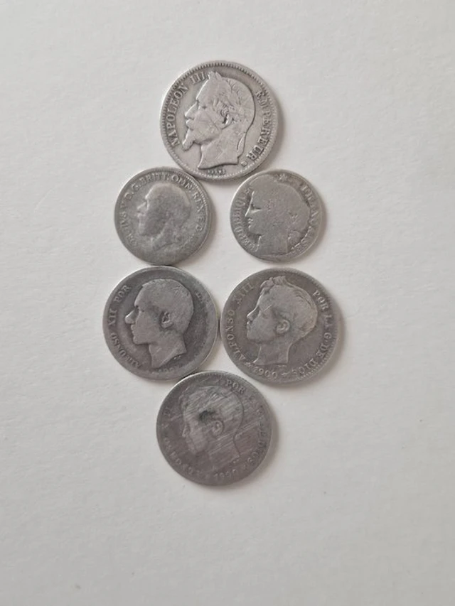 France, Spain, United Kingdom. Lot of 6 silver coins (No reserve price)