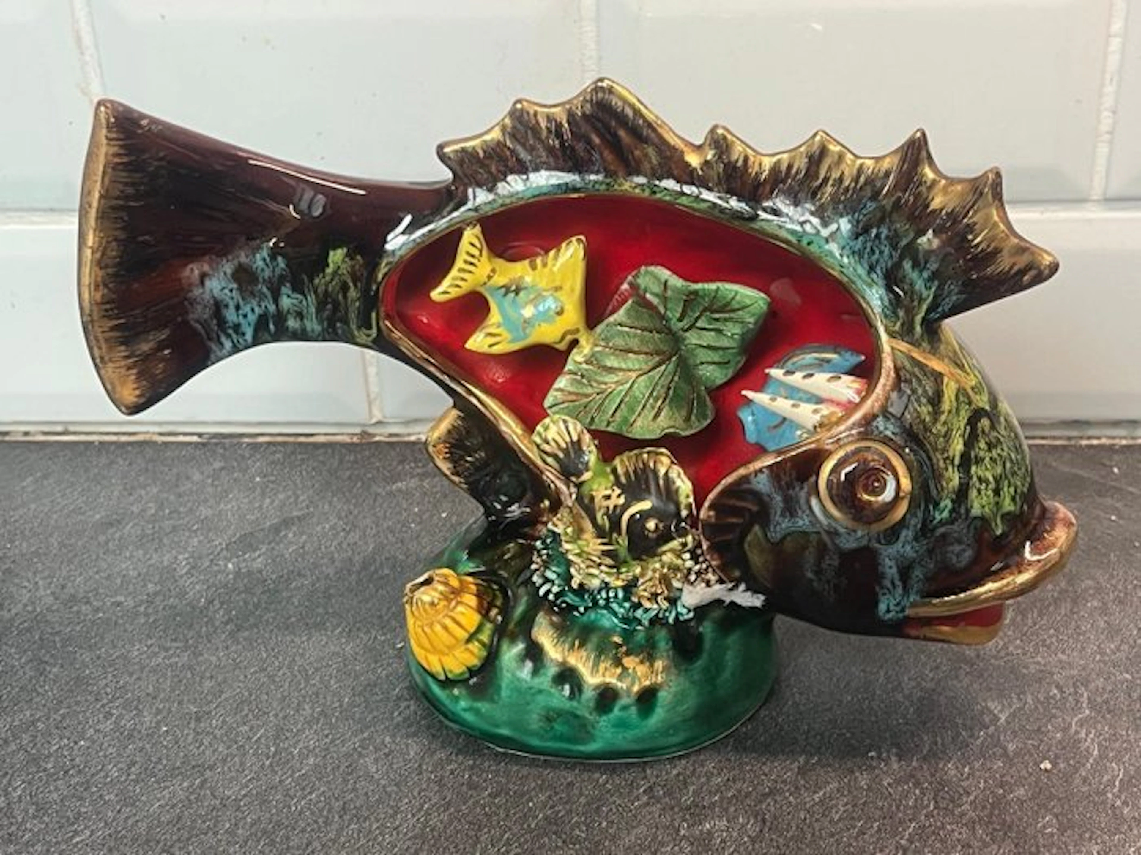 Vallauris - Lamp - Ceramic - Vintage enameled ceramic fish