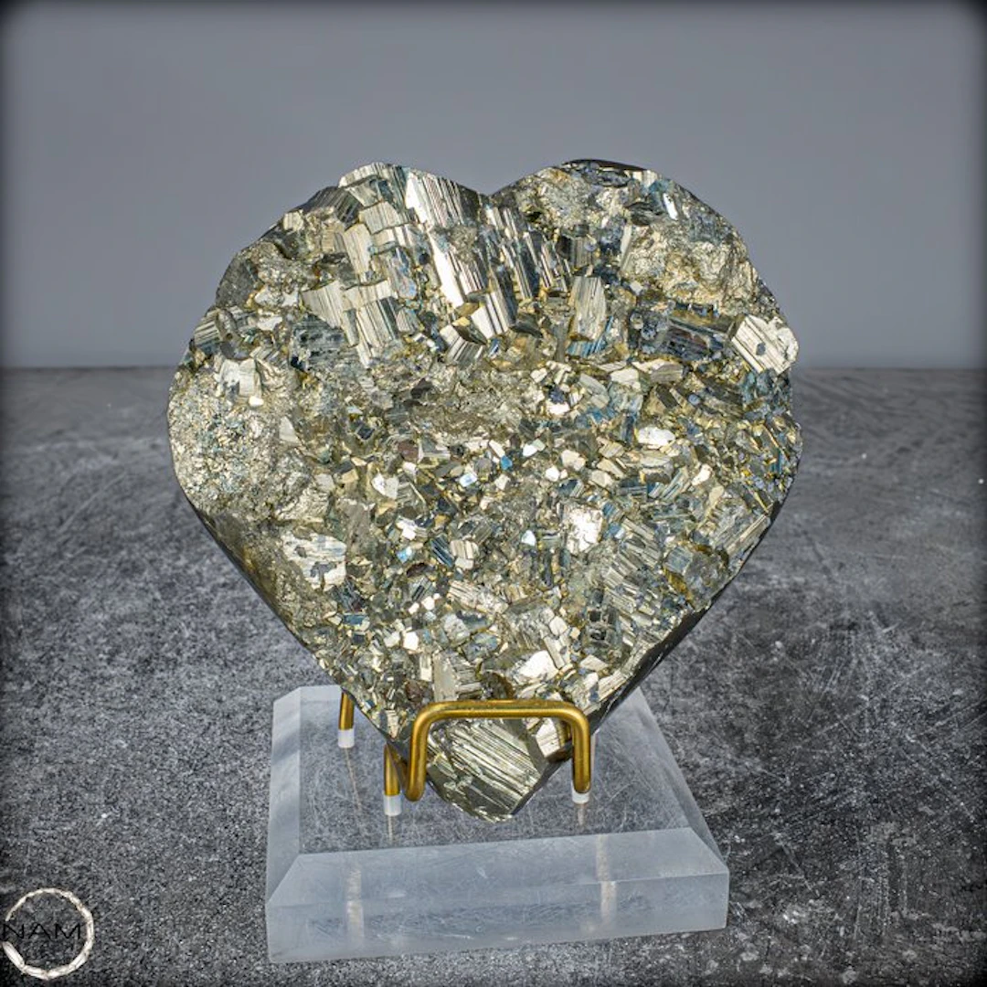 Rare Natural Golden Cube Crystal Pyrite Heart- 1122.22 g