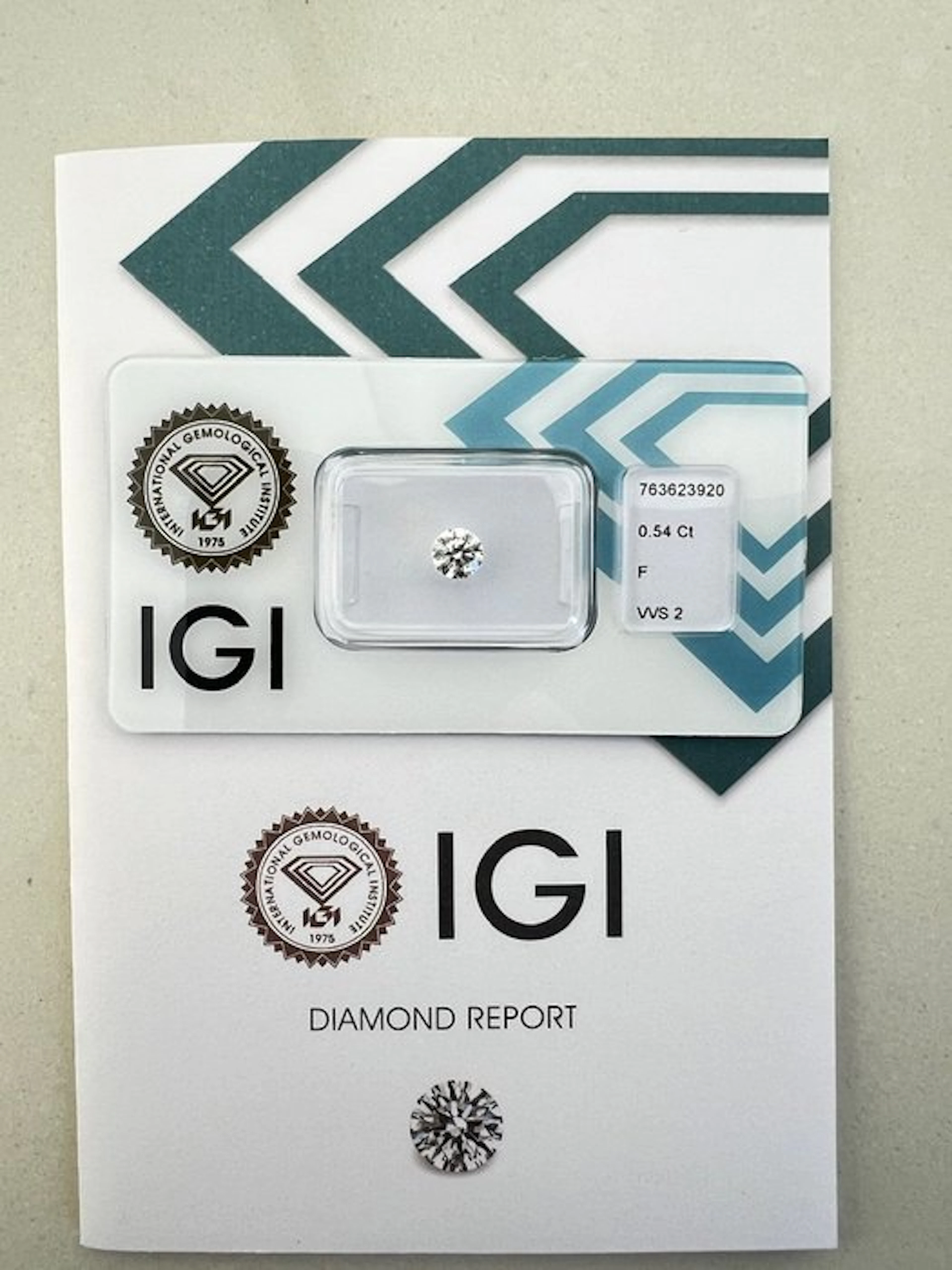 1 pcs Diamond (Natural) - 0.54 ct - Round - F - VVS2...