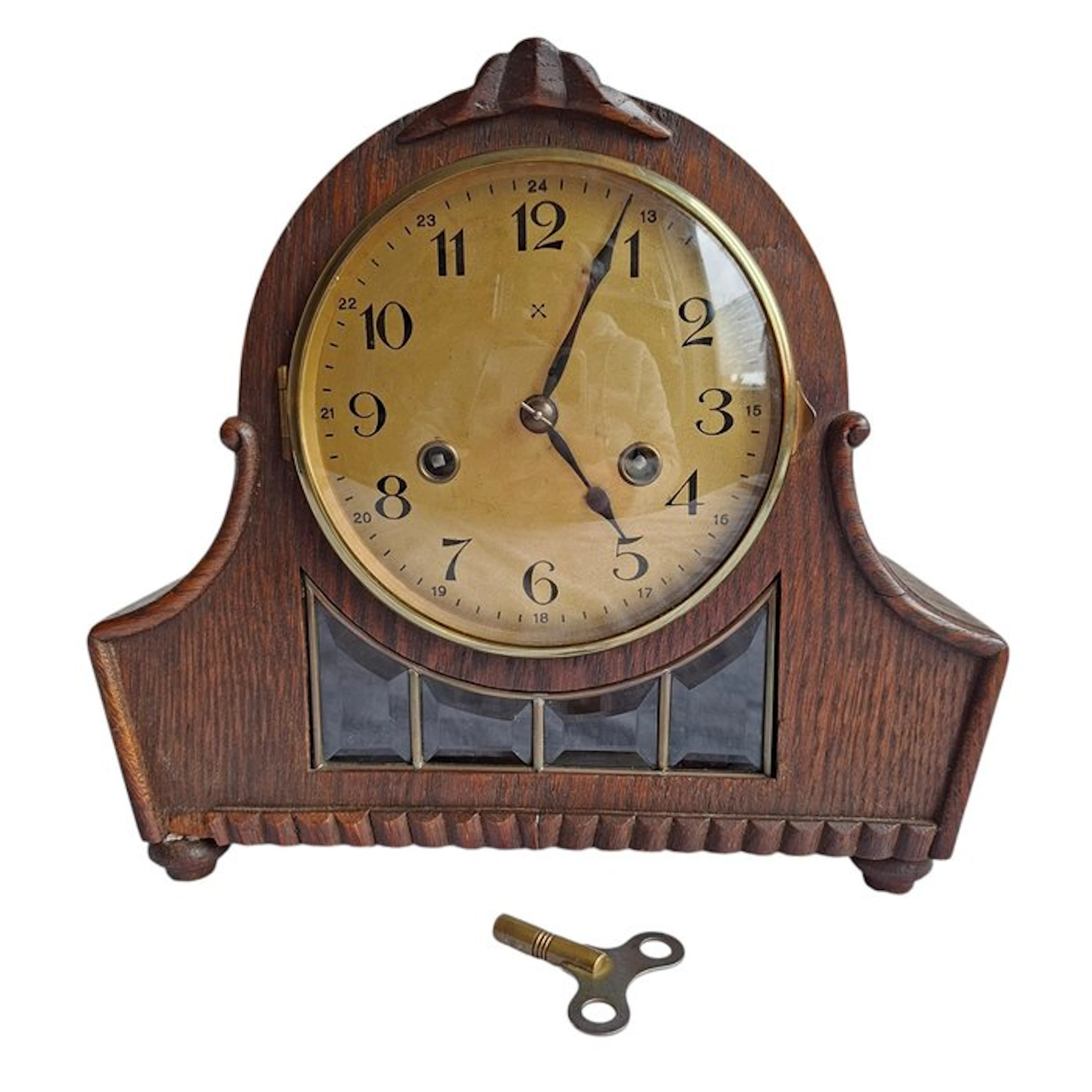 chimney clock - HAU / HAC (Pfeilkreuz) - Vintage Wood, Brass - 1920-1930